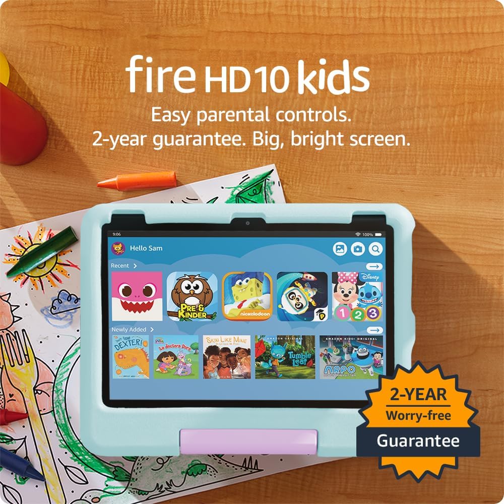 Amazon Fire HD 10 Kids tablet (newest model) ages 3-7 | Bright 10.1" HD screen with included ad-free and exclusive content, robust parental controls, 13-hr battery, 32 GB, Blue