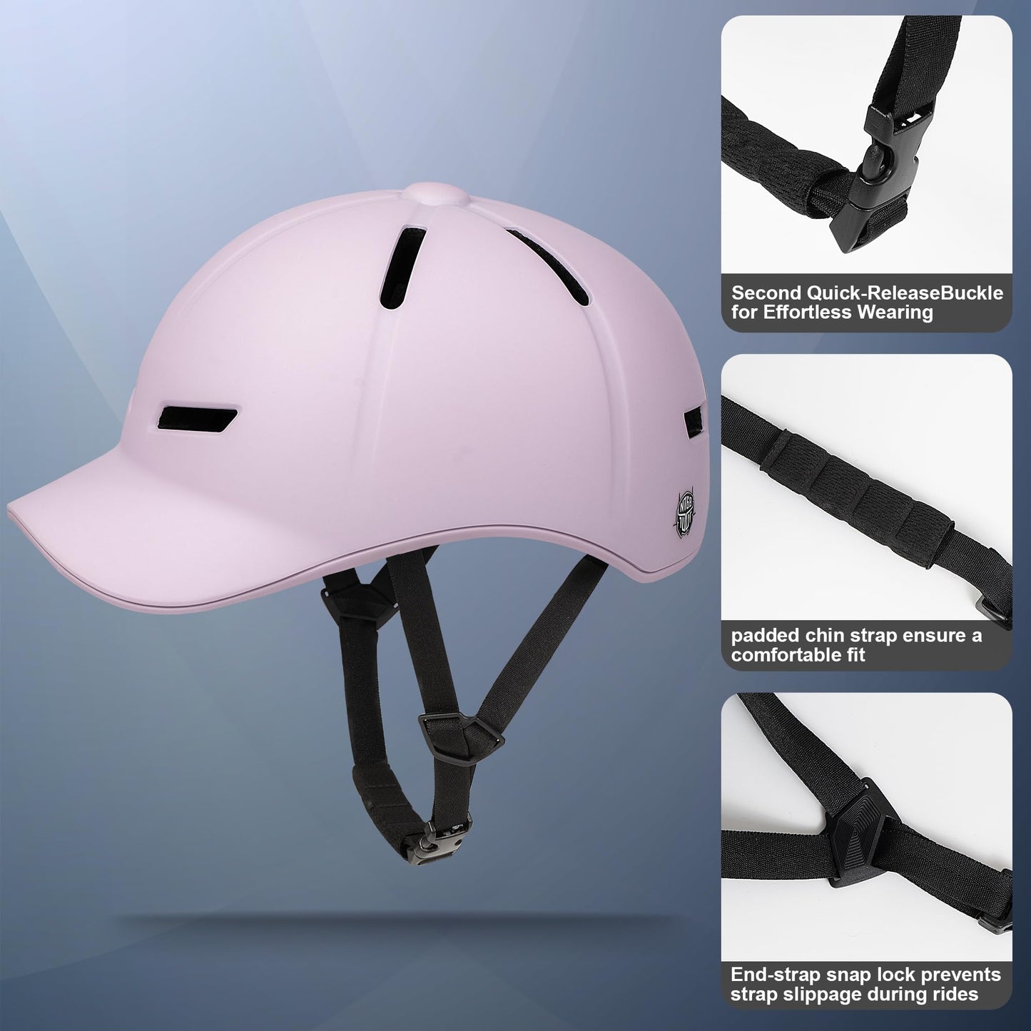 Bike Helmet Adult Men/Women-USB Rechargeable Rear Light CPSC/ASTM Certified 2 Removable Liners Adjustable Lightweight Baseball Cap Style for Youth Road&Mountain Biking Skating Scooter