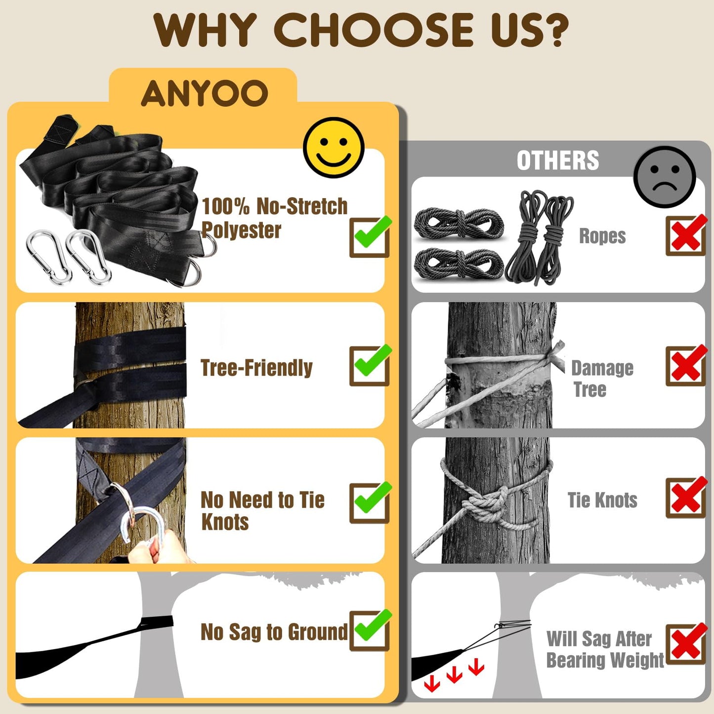 ANYOO Cotton Hammock Portable Camping Hammocks for Hanging Sturdy Garden Comfortable Fabric Hammock with Tree Straps Up to 660lbs with Travel Bag for Camping Outdoor/Indoor Patio Backyard