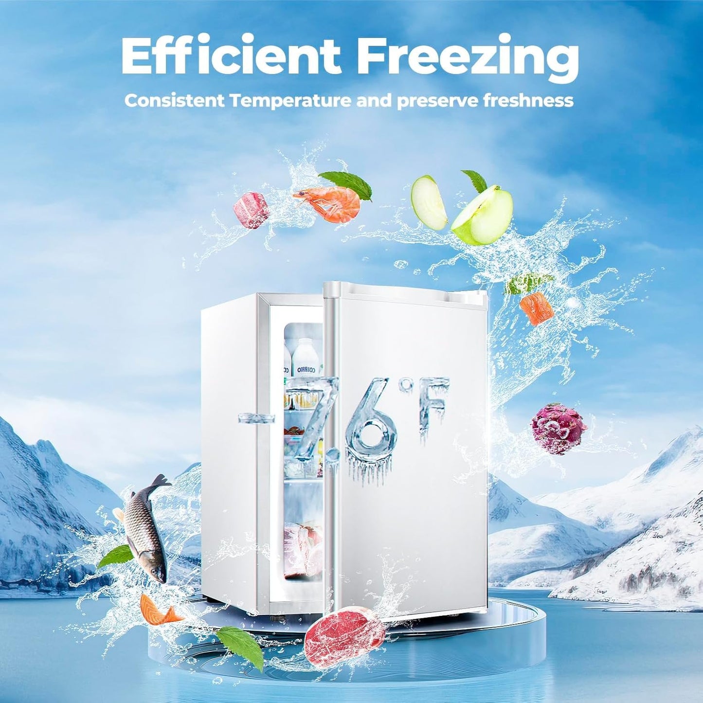 1.1 Cu.ft Upright Freezer, Small Mini Freezer with Adjustable Thermostat, Removable Shelves, Reversible Single Door, for Bedroom/Home/Dorms/Apartment, Silver