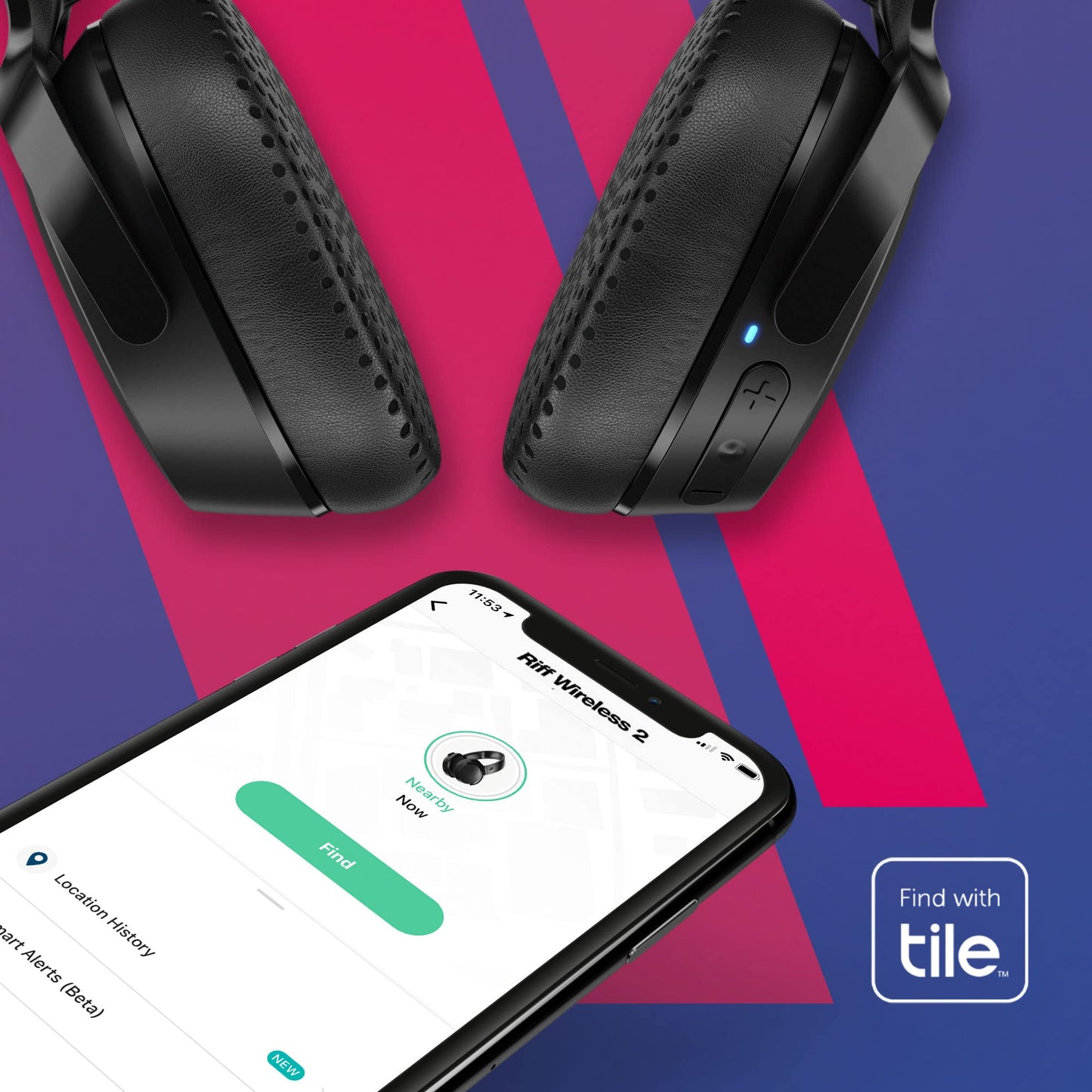 Skullcandy Riff Wireless 2 On-Ear Bluetooth Headphones, Up to 34 Hrs Battery, Foldable Lightweight Design, Convenient for Travel with Included 3.5mm AUX Cable, Microphone for iPhone Android - Black