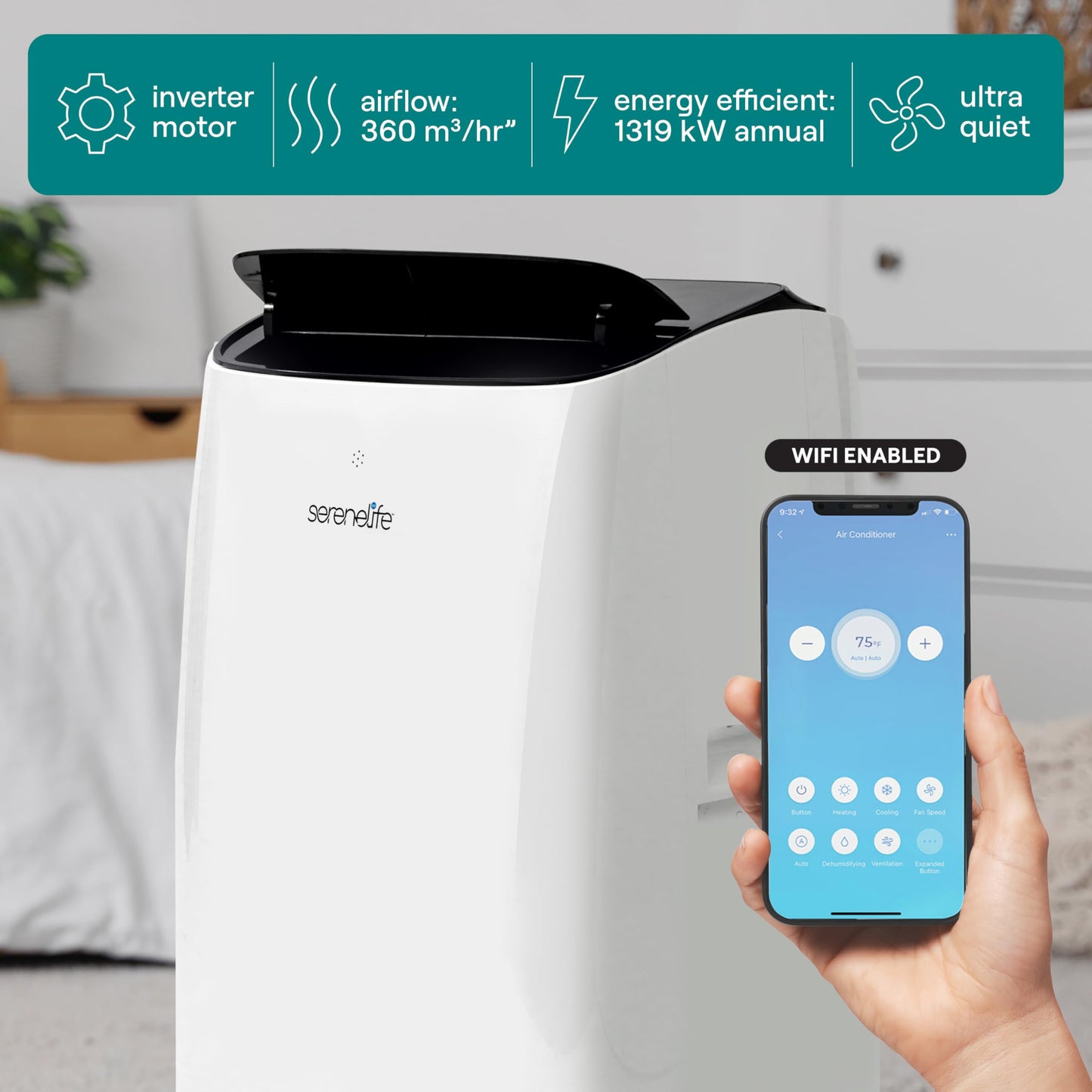 SereneLife 3-in-1 Portable Air Conditioner with Built-in Dehumidifier Function,Fan Mode, Remote Control, Complete Window Mount Exhaust Kit
