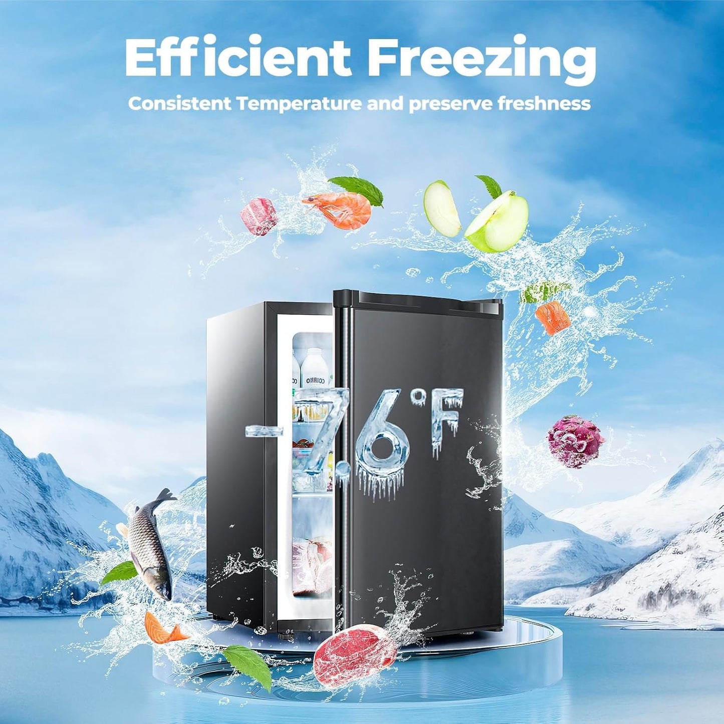 1.1 Cu.ft Upright Freezer, Small Mini Freezer with Adjustable Thermostat, Removable Shelves, Reversible Single Door, for Bedroom/Home/Dorms/Apartment, Silver