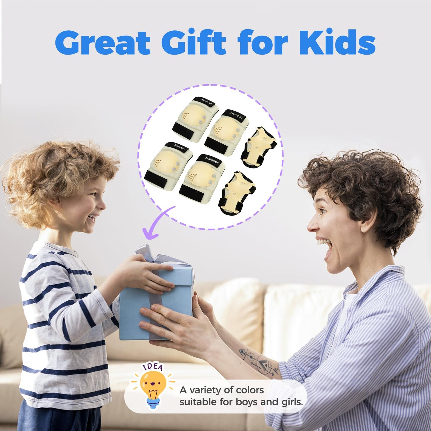 BOSONER Kids/Youth Knee Pad Elbow Pads for Roller Skates Cycling BMX Bike Skateboard Inline Rollerblading, Skating Skatings Scooter Riding Sports