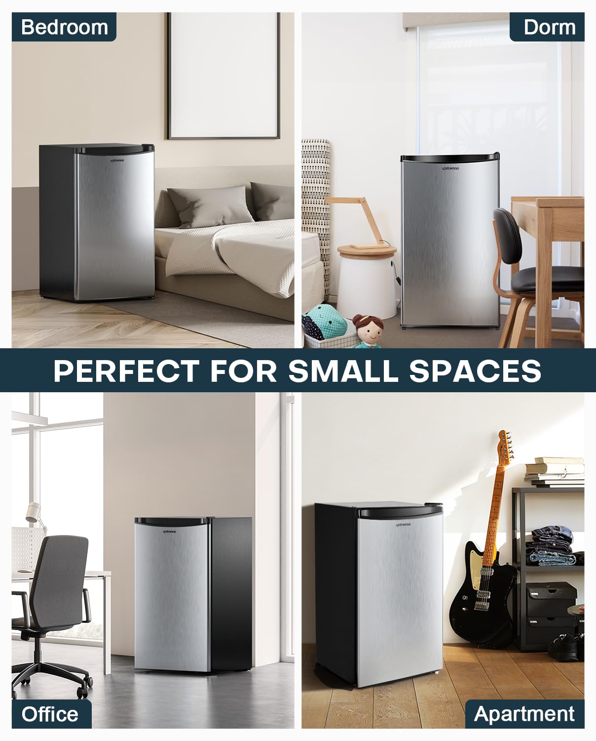 Upstreman 3.2 Cu.Ft Mini Fridge with Freezer, Single Door Mini Fridge, Dorm Fridge, Adjustable Thermostat, Mini Refrigerator for Bedroom, Office, Dorm, Black-BR321
