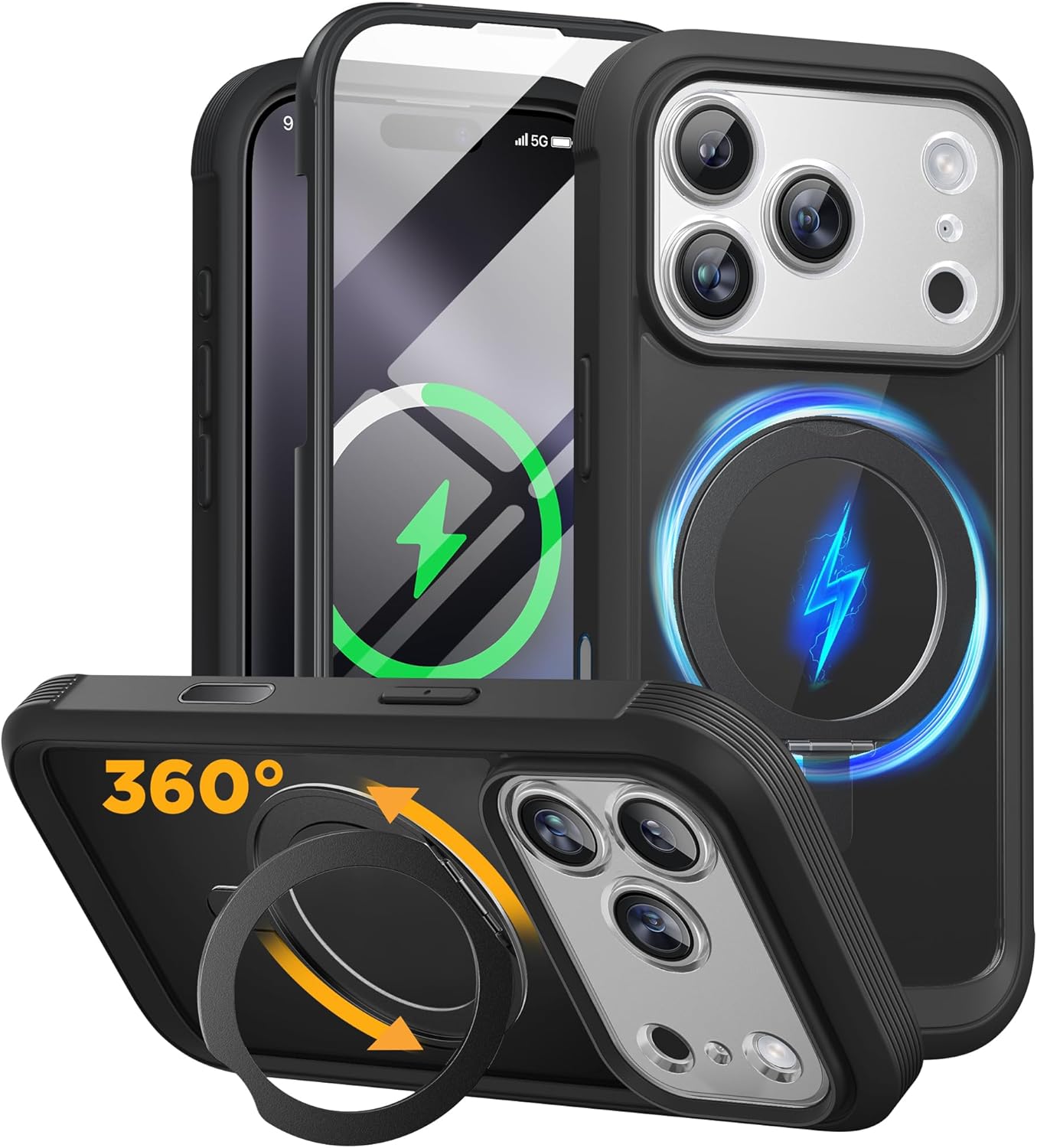 Miracase for iPhone 17e Case& iPhone 16e Case, Full-Body Phone with Built-in Glass Screen Protector, [Magnetic with MagSafe] Military Drop Proof 17 E/ 16 E Cover Bumper 6.1 inch, Black