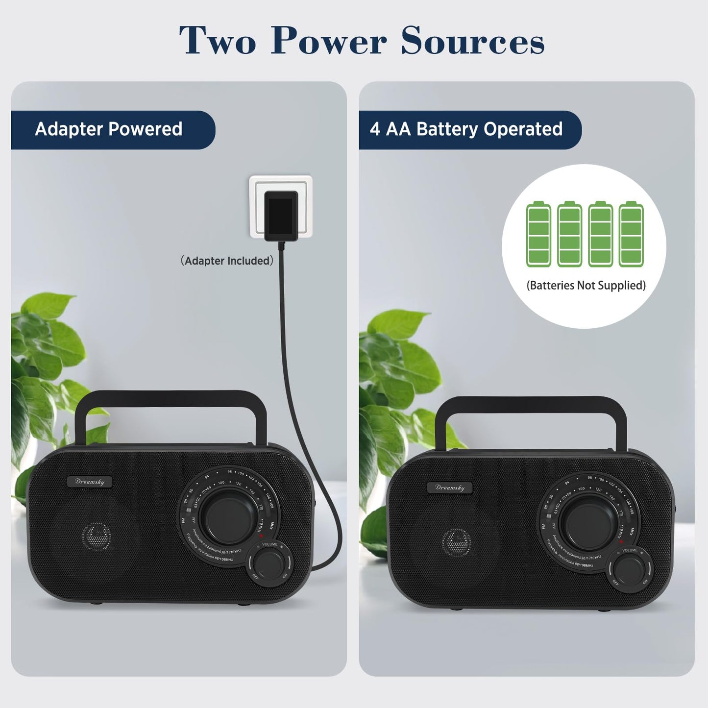 DreamSky AM FM Portable Radio Plug In Wall or Battery Operated for Home & Outdoor, Strong Reception & Sound, Large Dial Easy to Use, Transistor Antenna, Headphone Jack, Small Gifts for Seniors Elderly