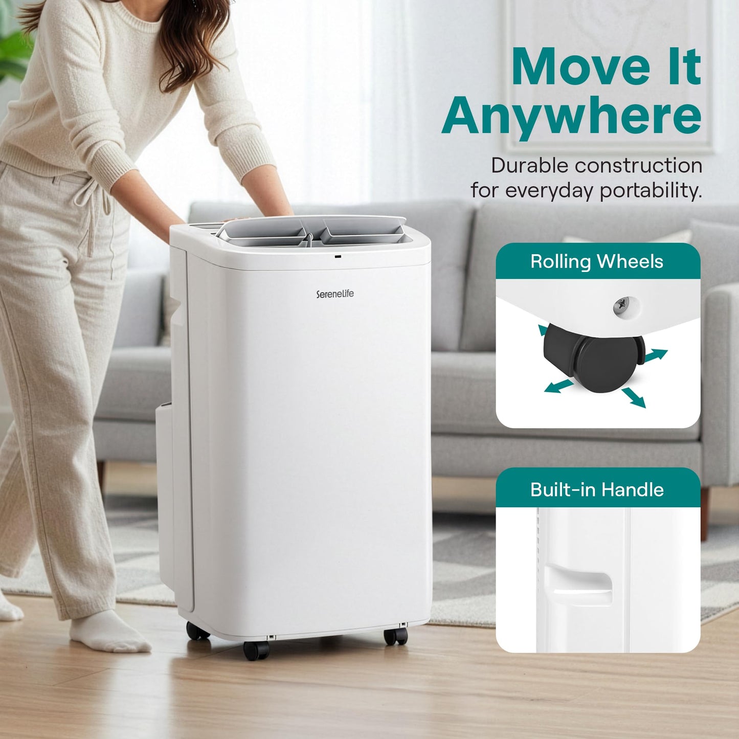 SereneLife 3-in-1 Portable Air Conditioner with Built-in Dehumidifier Function,Fan Mode, Remote Control, Complete Window Mount Exhaust Kit