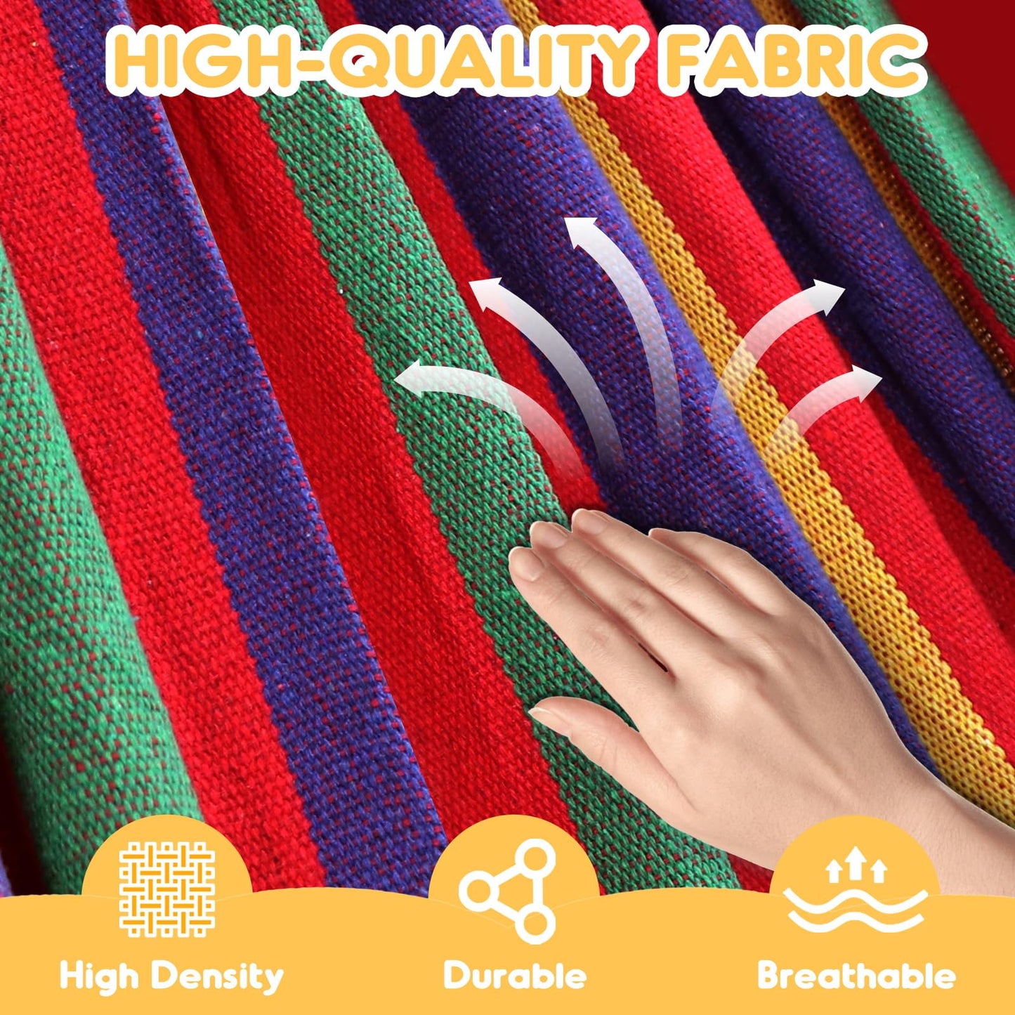 ANYOO Cotton Hammock Portable Camping Hammocks for Hanging Sturdy Garden Comfortable Fabric Hammock with Tree Straps Up to 660lbs with Travel Bag for Camping Outdoor/Indoor Patio Backyard