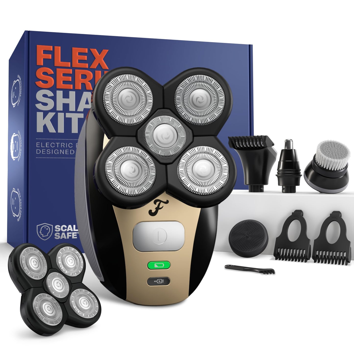 Freebird FlexSeries Electric Head & Body Hair Shaver, Mens Cordless Rechargeable Wet and Dry Skull, Bald Head, Back, Groin Waterproof Razor with Rotary Blades (FlexSeries Pro, Without Accessories)