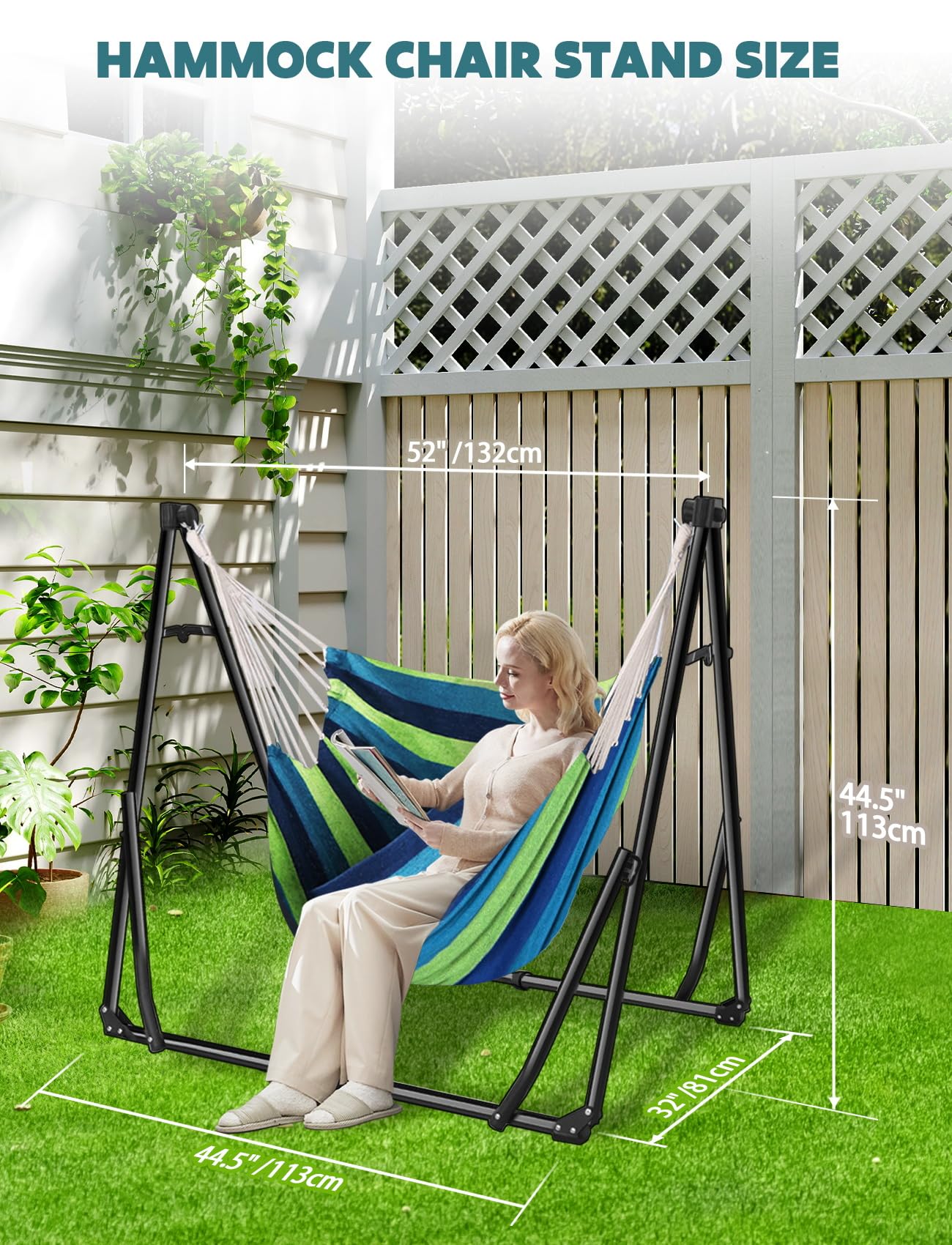 Anyoo 2 in 1 Hammock and Swinging Chair with Collapsible Steel Stand & Carrying Case,Portable & Adjustable,Easy Set Up for Outdoor,Indoor,Porch Swing,Patio,Garden,Camping Trip