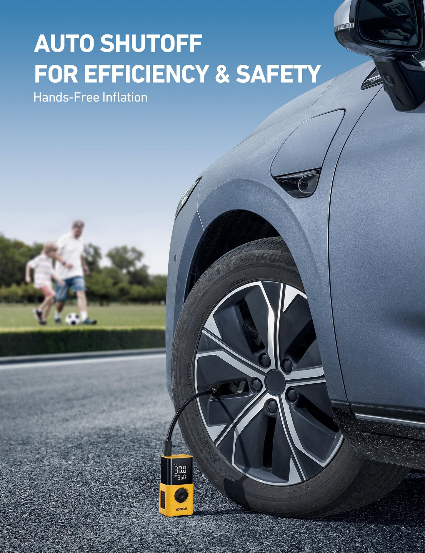 AstroAI L7 Tire Inflator Portable Air Compressor Cordless Mini Bike Pump with Digital Dual Values Display, 150 PSI Car Tires Air Pump with LED Lights&Pressure Gauge for Auto, Motorcycles, Bikes, Balls