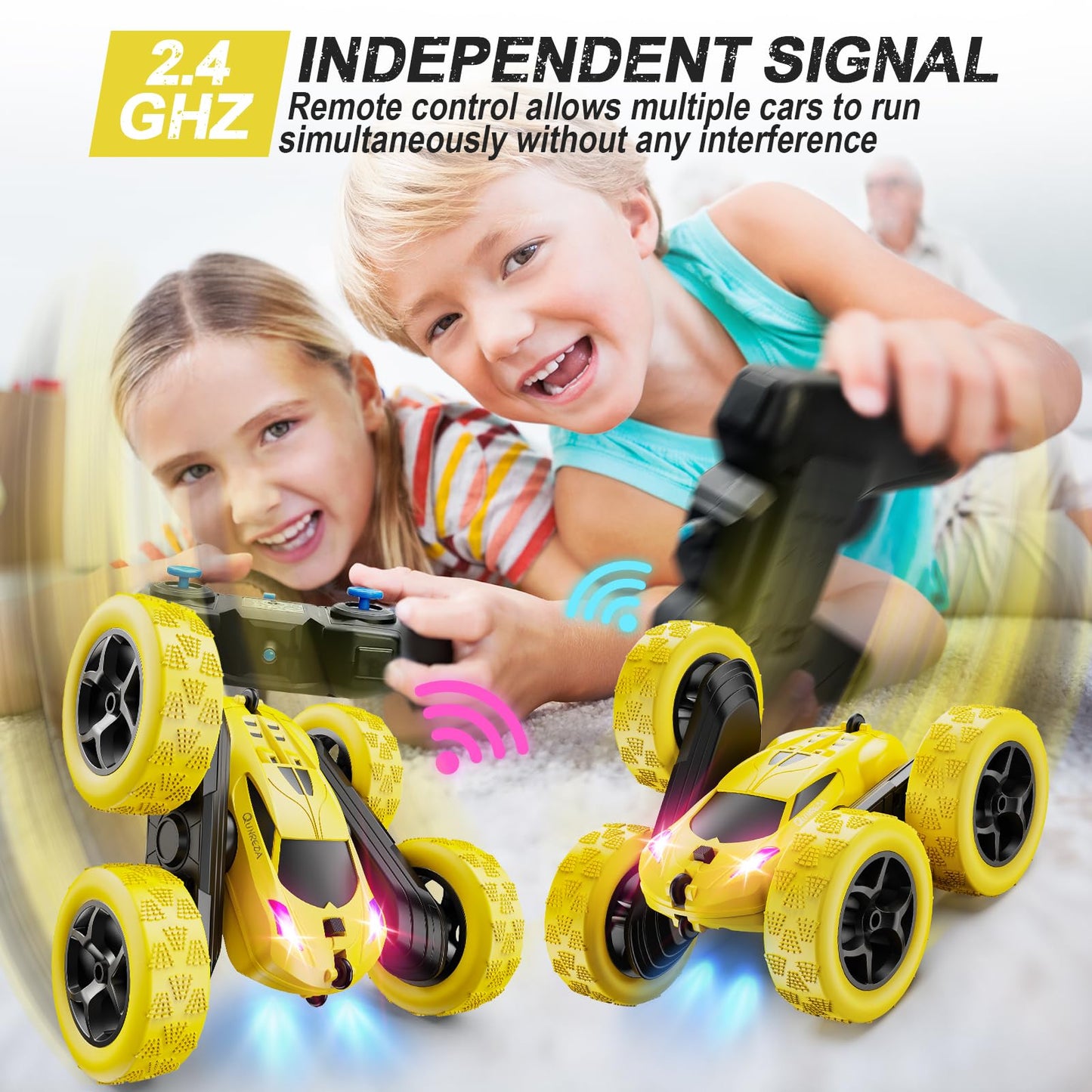 Remote Control Car, RC Cars Toys for Kids Ages 6-12, 4WD Stunt Car with LED Lights & 360° Flips, 2.4GHz, Upgraded USB-C Modular Batteries, 8-10 Year Old Boys Birthday Gift 1-Blue
