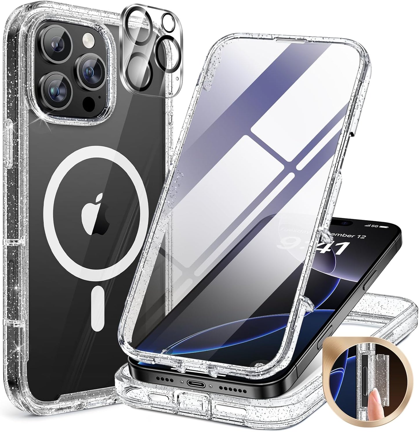 Miracase for iPhone 17e Case& iPhone 16e Case, Full-Body Phone with Built-in Glass Screen Protector, [Magnetic with MagSafe] Military Drop Proof 17 E/ 16 E Cover Bumper 6.1 inch, Black