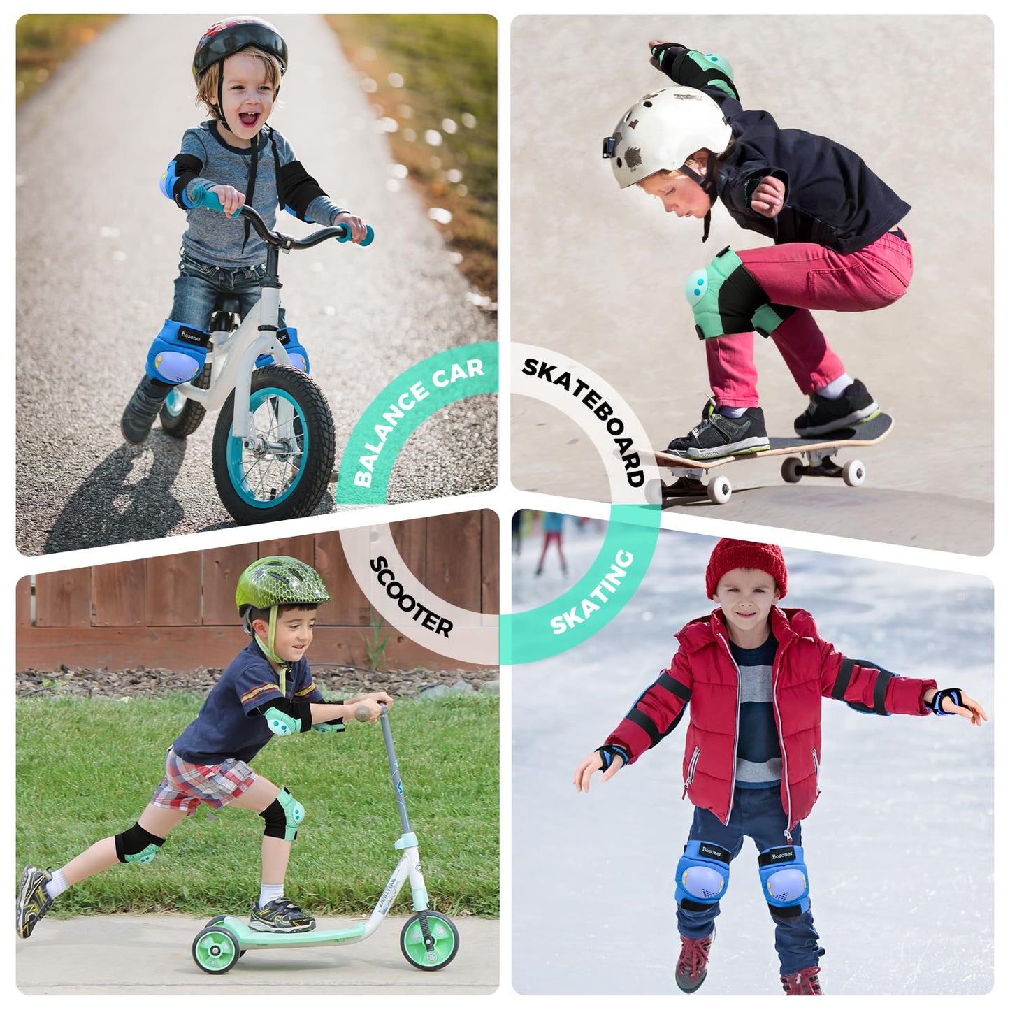 BOSONER Kids/Youth Knee Pad Elbow Pads for Roller Skates Cycling BMX Bike Skateboard Inline Rollerblading, Skating Skatings Scooter Riding Sports