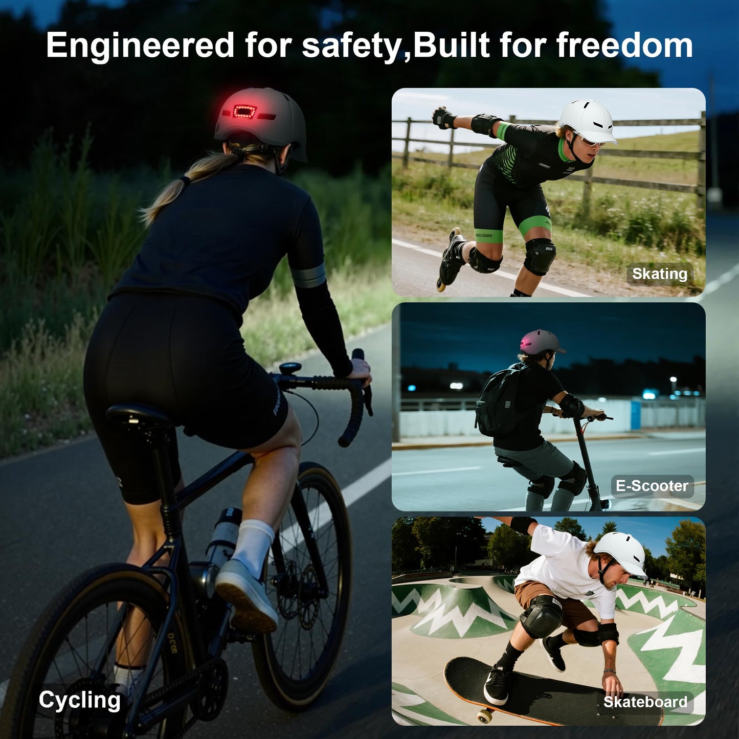 Bike Helmet Adult Men/Women-USB Rechargeable Rear Light CPSC/ASTM Certified 2 Removable Liners Adjustable Lightweight Baseball Cap Style for Youth Road&Mountain Biking Skating Scooter