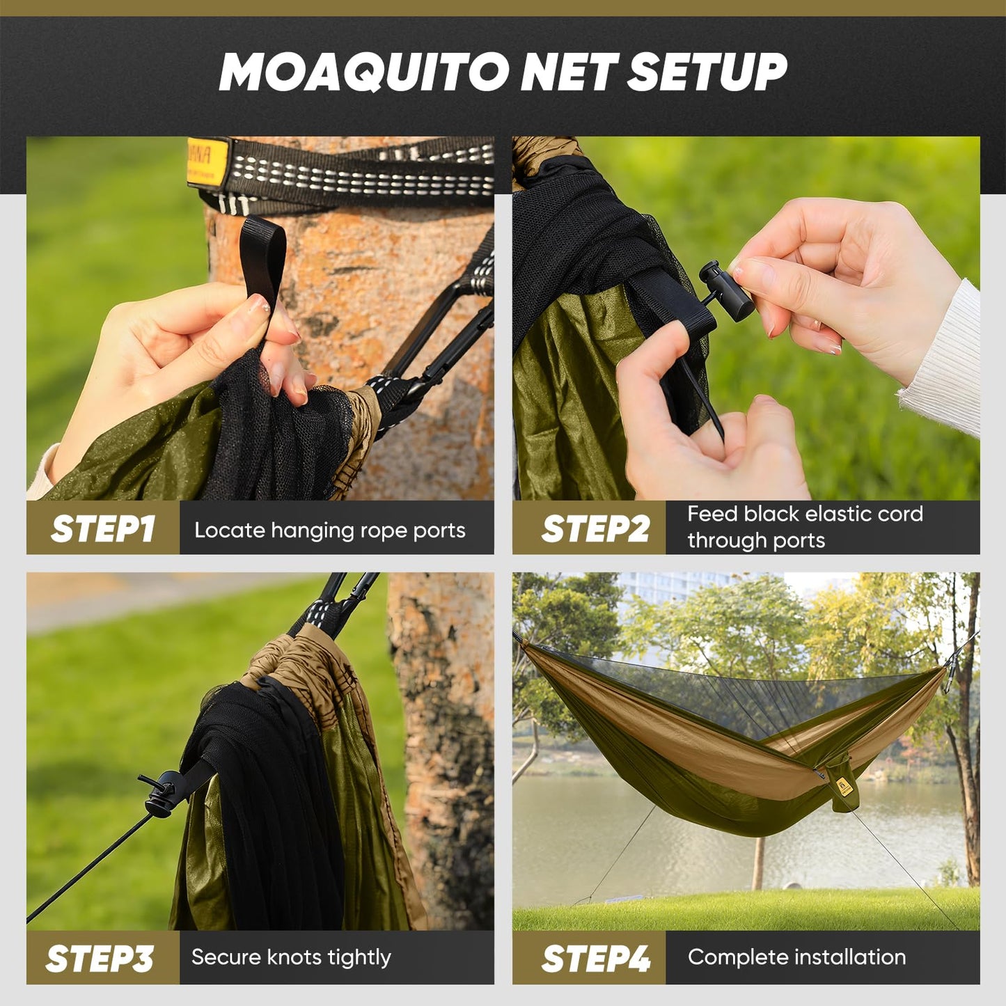 Camping Hammock with Mosquito Net, 600 lbs Portable Hammock with Tree Straps, 2-in-1 Double/Single Travel Hammock Tent for Outside/Indoor/Backpacking/Beach - Black & Grey