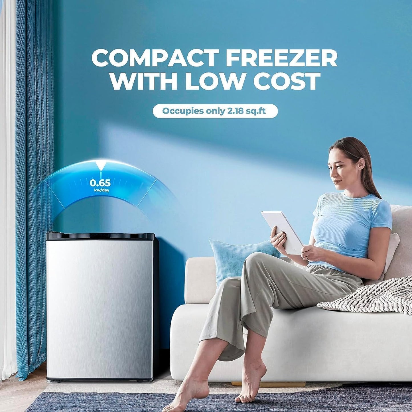 1.1 Cu.ft Upright Freezer, Small Mini Freezer with Adjustable Thermostat, Removable Shelves, Reversible Single Door, for Bedroom/Home/Dorms/Apartment, Silver