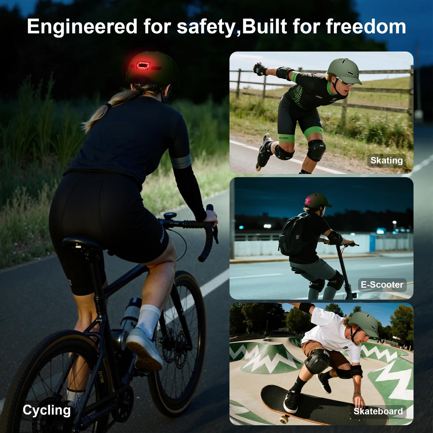 Bike Helmet Adult Men/Women-USB Rechargeable Rear Light CPSC/ASTM Certified 2 Removable Liners Adjustable Lightweight Baseball Cap Style for Youth Road&Mountain Biking Skating Scooter