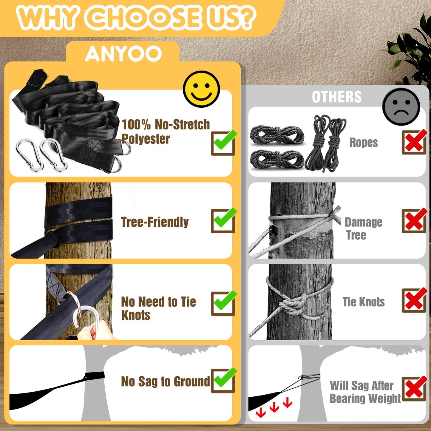 ANYOO Cotton Hammock Portable Camping Hammocks for Hanging Sturdy Garden Comfortable Fabric Hammock with Tree Straps Up to 660lbs with Travel Bag for Camping Outdoor/Indoor Patio Backyard