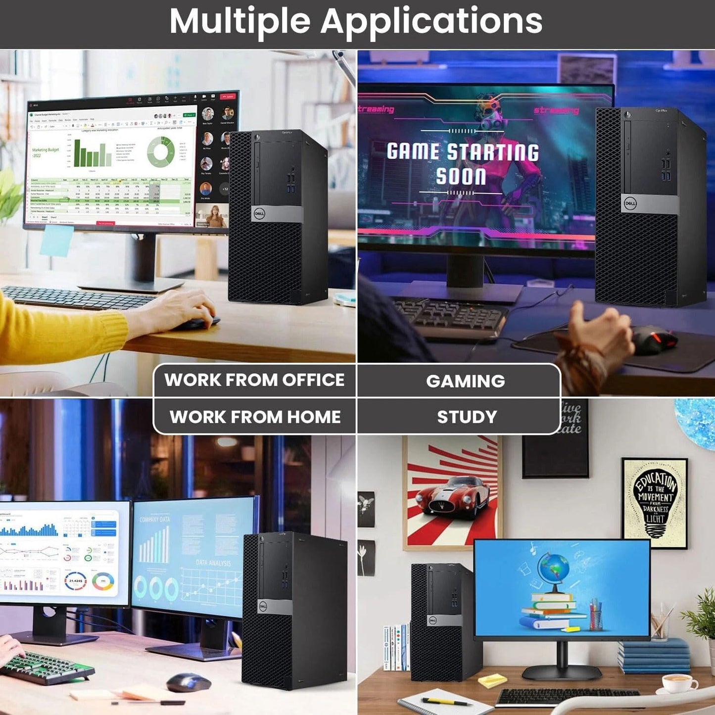 Dell Gaming Tower Desktop PC – Intel Core i5-7500 7th Gen 3.4GHz – 16GB DDR4 RAM – 256GB SSD – GeForce GT 1030 – RGB Keyboard & Mouse – WiFi – Windows 11 Pro – Gaming Computer (Renewed)