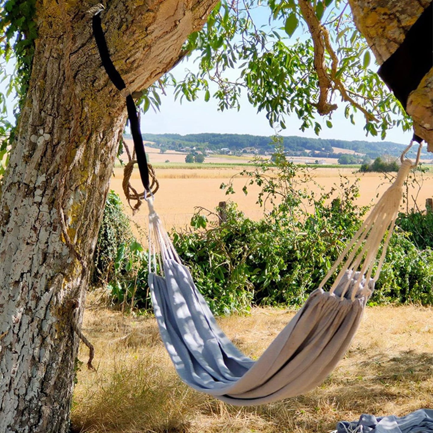 ANYOO Cotton Hammock Portable Camping Hammocks for Hanging Sturdy Garden Comfortable Fabric Hammock with Tree Straps Up to 660lbs with Travel Bag for Camping Outdoor/Indoor Patio Backyard