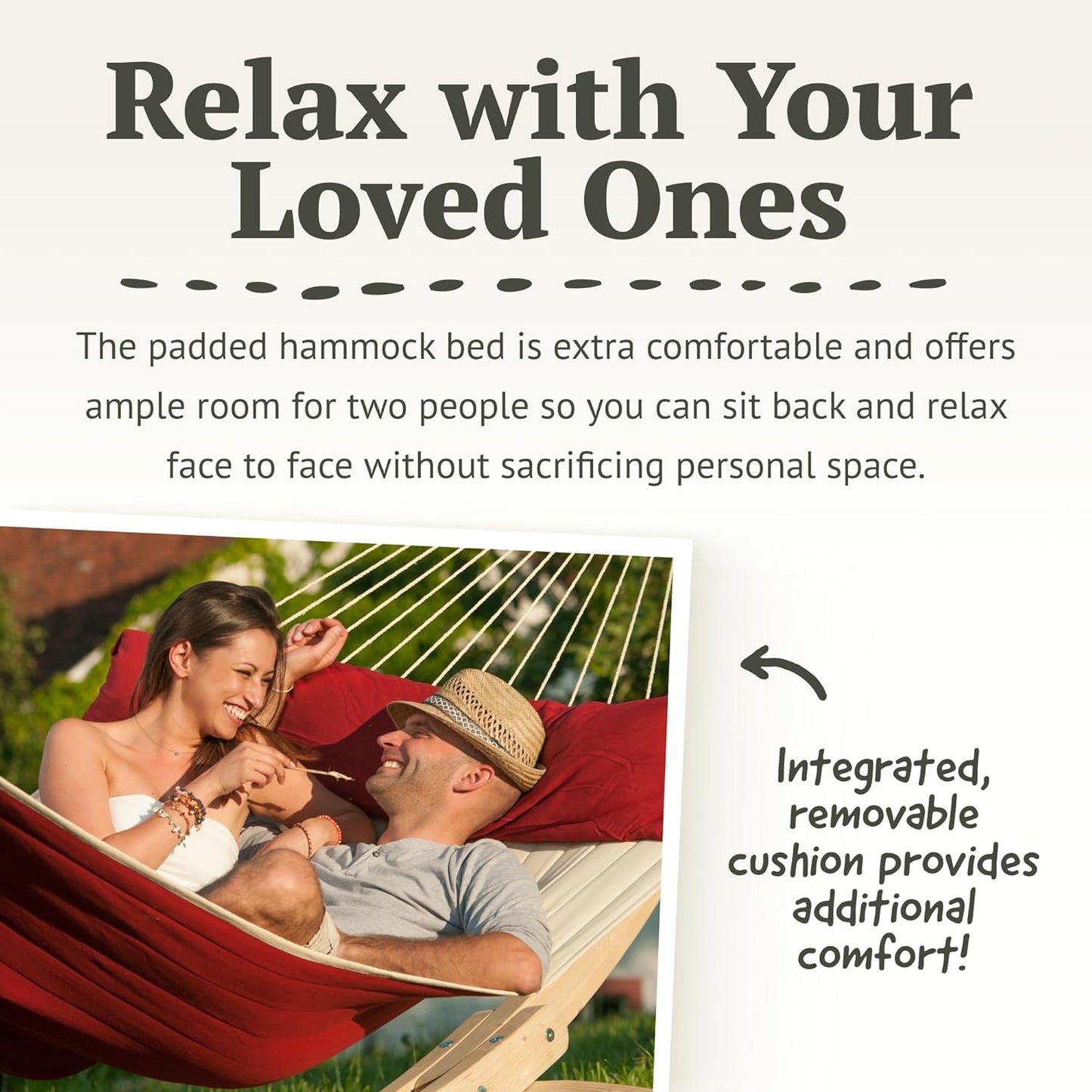 LA SIESTA® Alabama Quilted Hammock with Spreader Bar & TreeMount, Fabric Tree Hammock with Tree Straps for Beams Posts - Weatherproof Outdoor Hammock - 2 Person Double Hammock Bed -XL King, Red Pepper