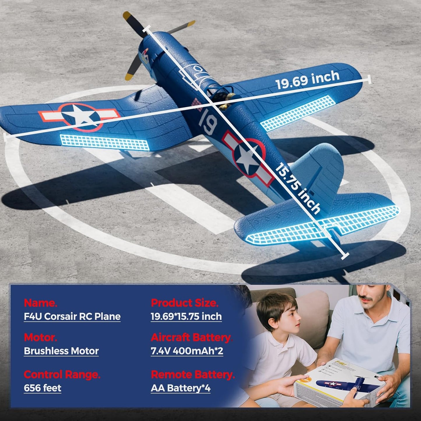 CKYSCHN Brushless RC Plane F4U Corsair - 4CH 500mm RC Airplane 3 Modes to Learn Flight & 6-Axis Gyro, 2.4GHz RTF Remote Control Airplane for Adults - One Key Aerobatic