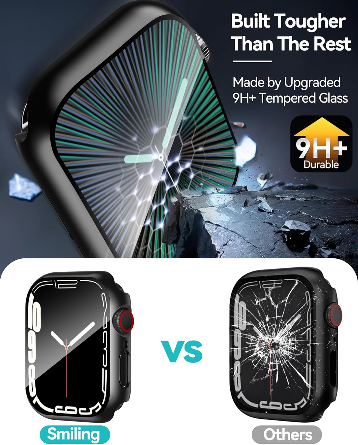 Smiling 2 Pack Case Compatible with Apple Watch SE 3 (2025)/ SE 2/ SE/Series 6/5/4 44mm with Tempered Glass Screen Protector, Hard PC Case Overall Protective Cover - Black