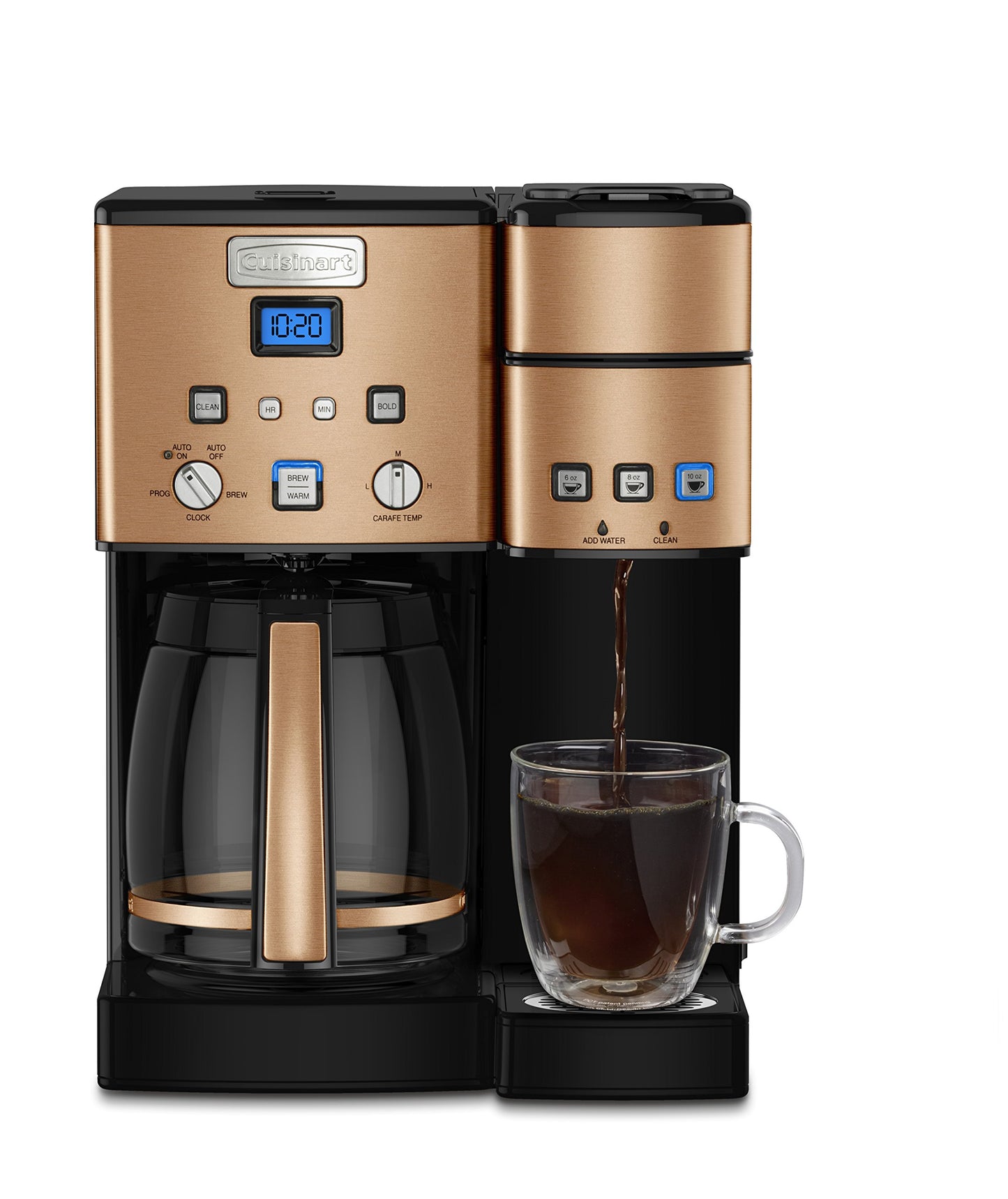 Cuisinart Single Serve + 12 Cup Coffee Maker, Offers 3-Sizes: 6-Ounces, 8-Ounces and 10-Ounces, Stainless Steel, SS-15CP, Copper