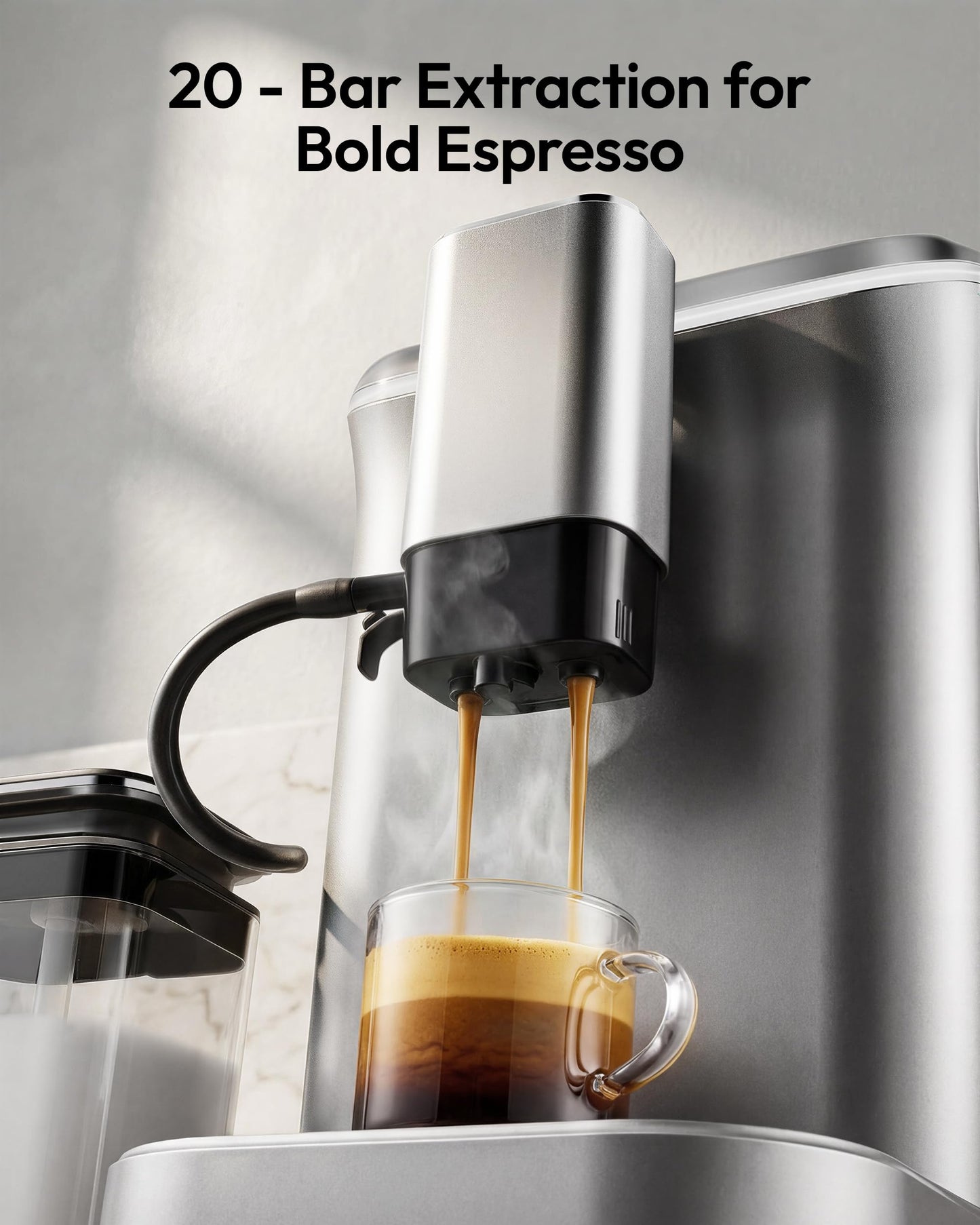 EUHOMY Fully Automatic Espresso Machine, 20 Bar Coffee Maker with Grinder and Integrated Milk Frother, Automatic Espresso Machine with Touch Screen, 15-Grind Settings Coffee Machine for Home, Silver