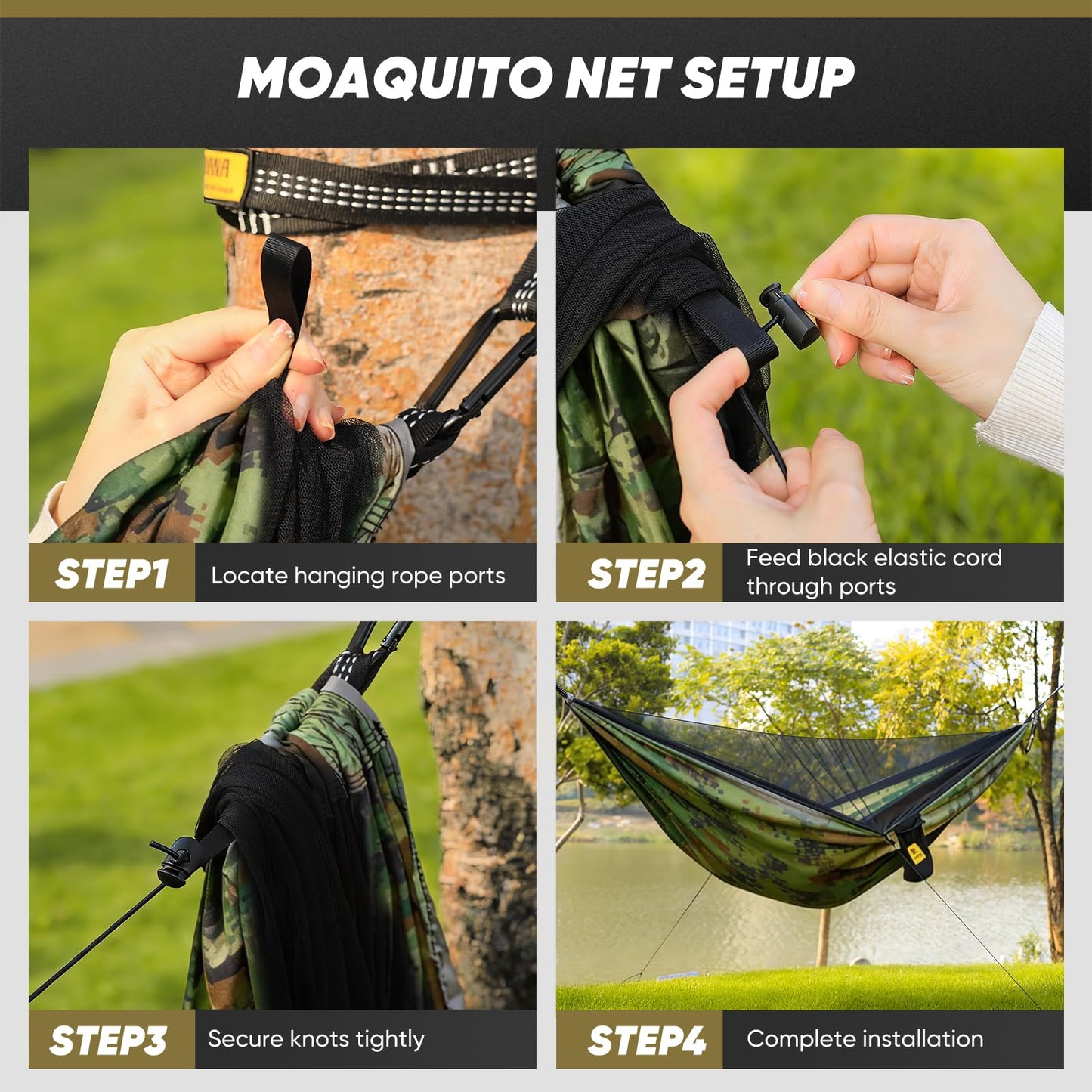 Camping Hammock with Mosquito Net, 600 lbs Portable Hammock with Tree Straps, 2-in-1 Double/Single Travel Hammock Tent for Outside/Indoor/Backpacking/Beach - Black & Grey