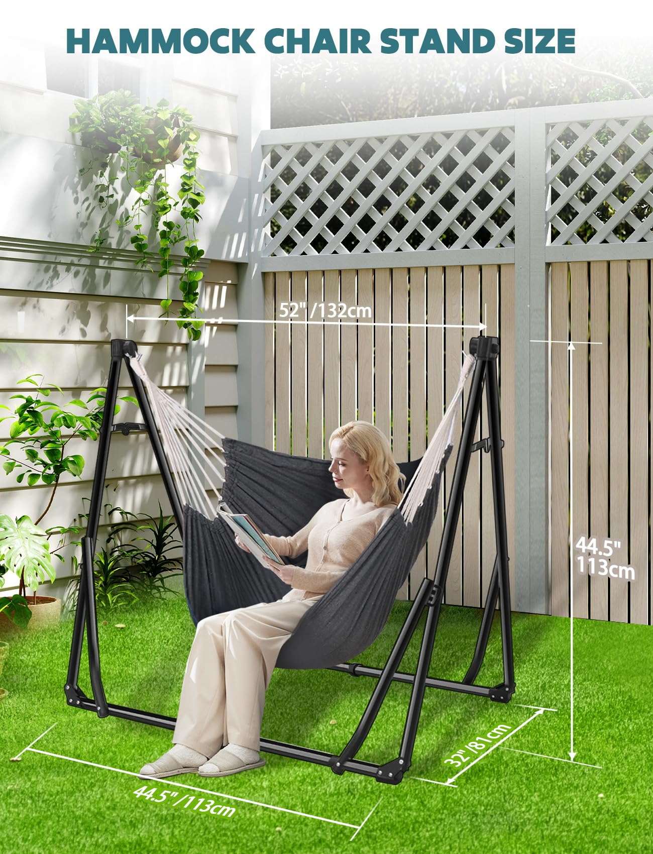 Anyoo 2 in 1 Hammock and Swinging Chair with Collapsible Steel Stand & Carrying Case,Portable & Adjustable,Easy Set Up for Outdoor,Indoor,Porch Swing,Patio,Garden,Camping Trip