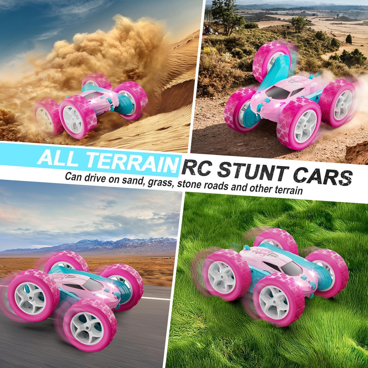 Remote Control Car, RC Cars Toys for Kids Ages 6-12, 4WD Stunt Car with LED Lights & 360° Flips, 2.4GHz, Upgraded USB-C Modular Batteries, 8-10 Year Old Boys Birthday Gift 1-Blue