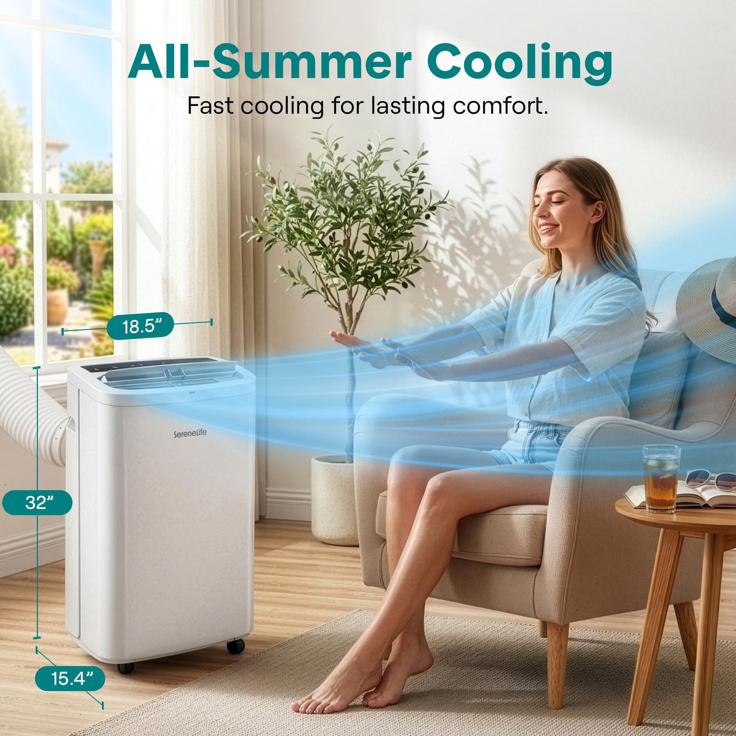 SereneLife 3-in-1 Portable Air Conditioner with Built-in Dehumidifier Function,Fan Mode, Remote Control, Complete Window Mount Exhaust Kit