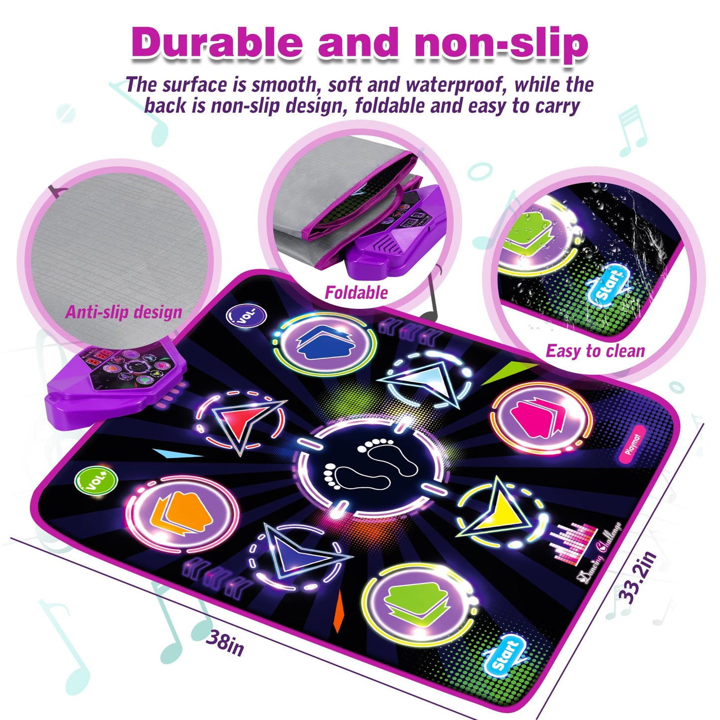Unicorn Dance Mat, Dance Mixer Rhythm Step Play Mat, Pink Dance Pad with LED Lights, Adjustable Volume, Built-in Music, 5 Game Modes, Xmas B-Day Gifts for 3-12 Years Old Girls Toys