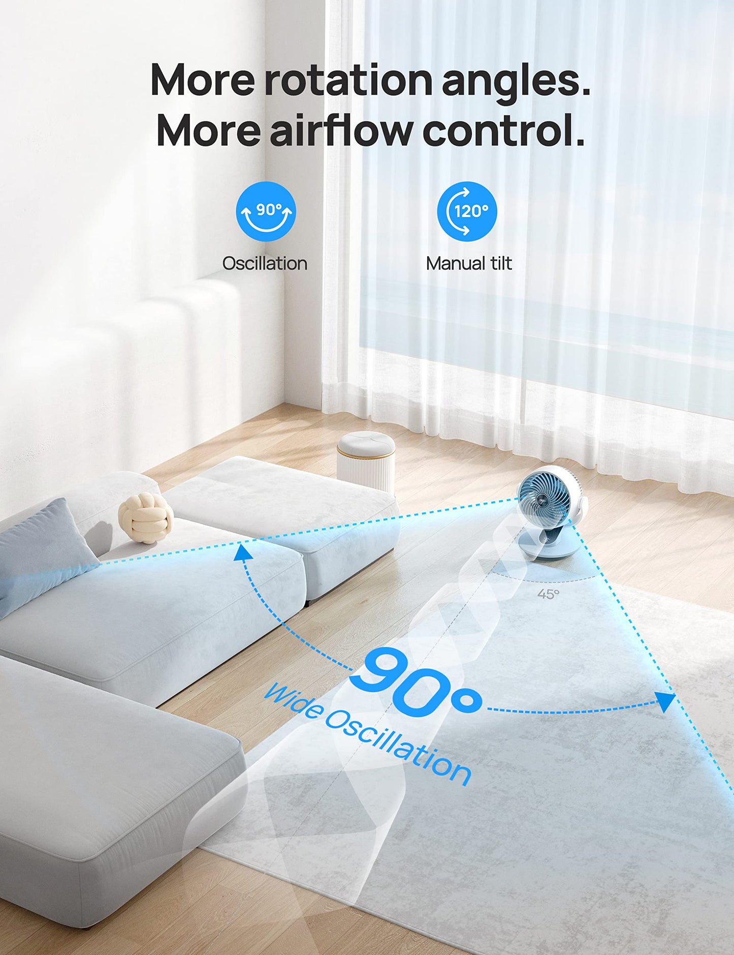 DREO Fan for Bedroom, 13-Inch Oscillating Table Air Circulator Fan for Whole Room, 120° Tilt Adjustment, 28dB Ultra-Quiet, 70ft Powerful Airflow, 4 Speeds Desk Fans with Remote for Home, Office