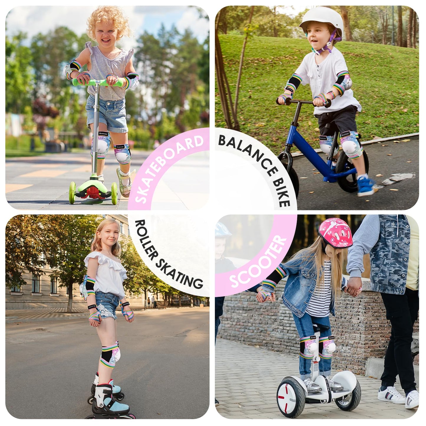 BOSONER Kids/Youth Knee Pad Elbow Pads for Roller Skates Cycling BMX Bike Skateboard Inline Rollerblading, Skating Skatings Scooter Riding Sports
