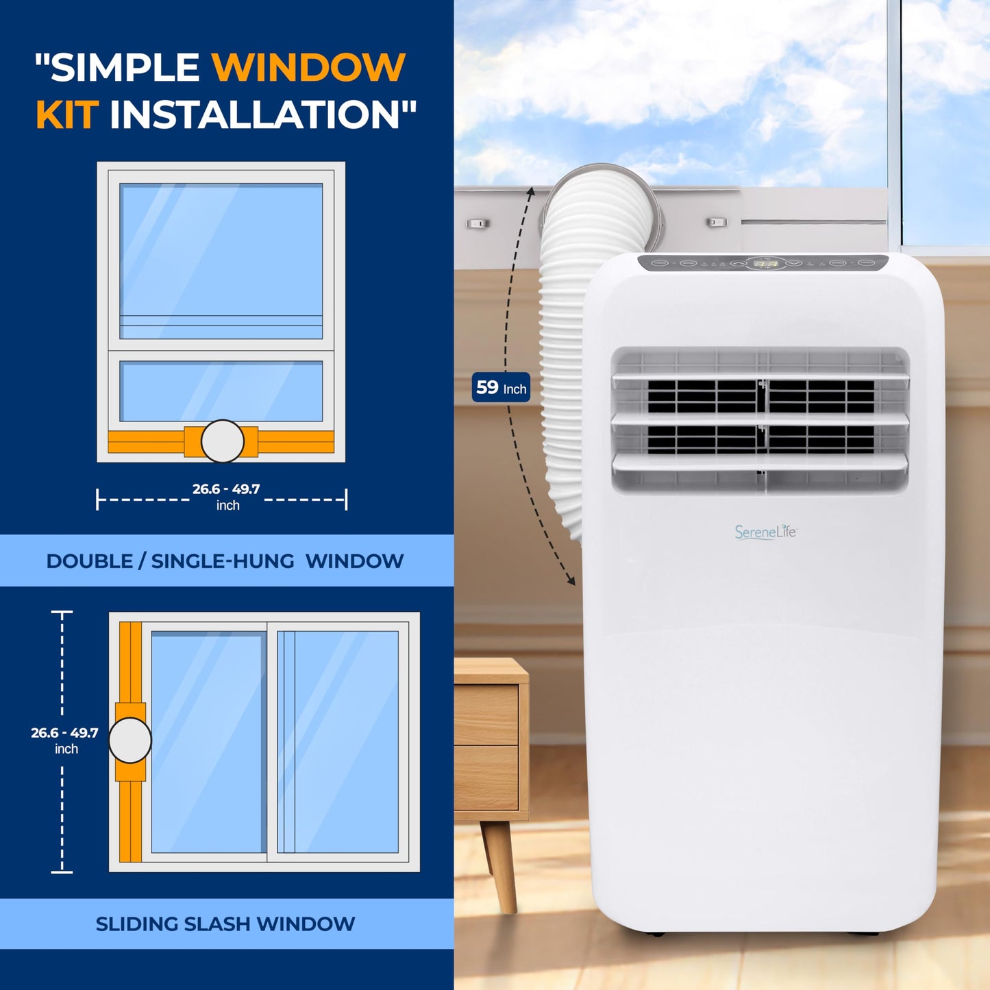 SereneLife 3-in-1 Portable Air Conditioner with Built-in Dehumidifier Function,Fan Mode, Remote Control, Complete Window Mount Exhaust Kit