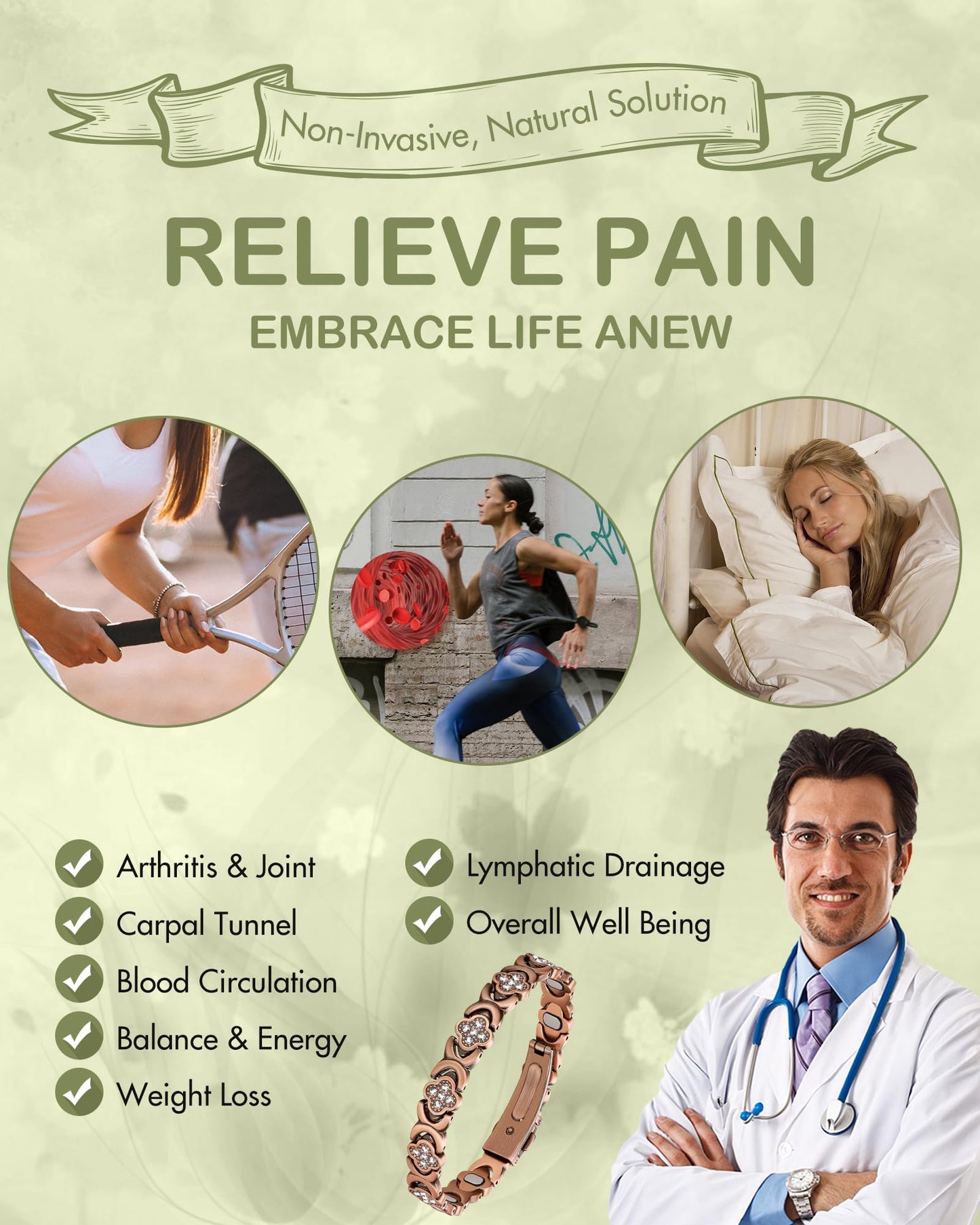 Feraco Pure Copper Bracelets for Women, Ultra Strength Magnetic Therapy Bracelet for Pain Relief with Neodymium Magnets & Sparkling Cubic Zirconia, Adjustable, Infinite Clover Jewelry