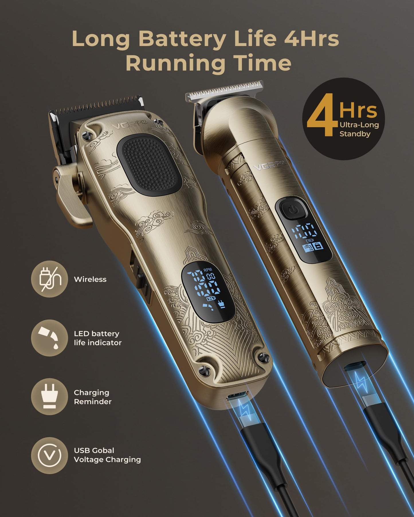 Hair Clippers for Men Professional, Cordless Hair Clippers for Hair Cutting, Mens Clippers and Trimmers Set, Electric Hair Trimmer for Men with Package Box (Gray)