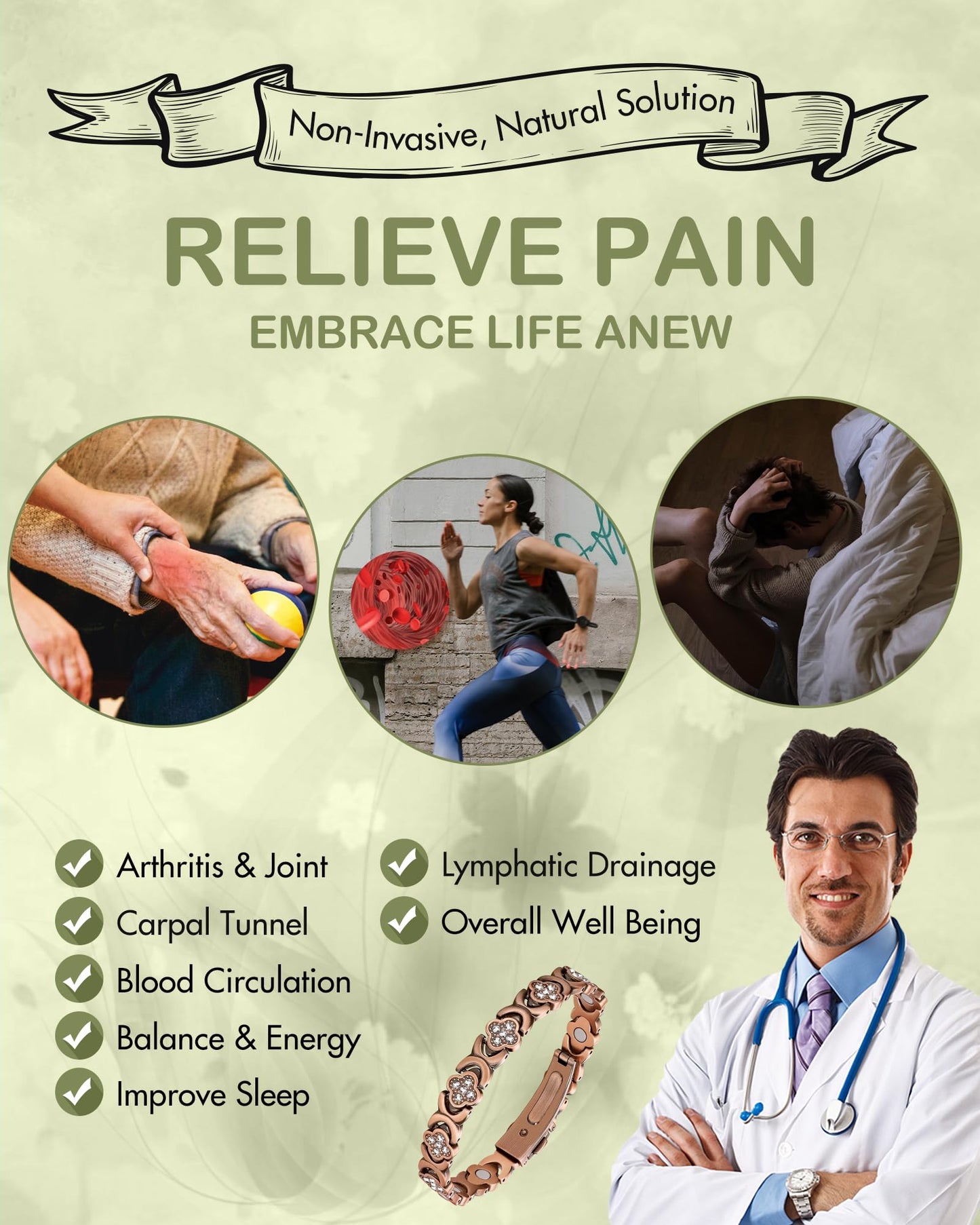 Feraco Pure Copper Bracelets for Women, Ultra Strength Magnetic Therapy Bracelet for Pain Relief with Neodymium Magnets & Sparkling Cubic Zirconia, Adjustable, Infinite Clover Jewelry