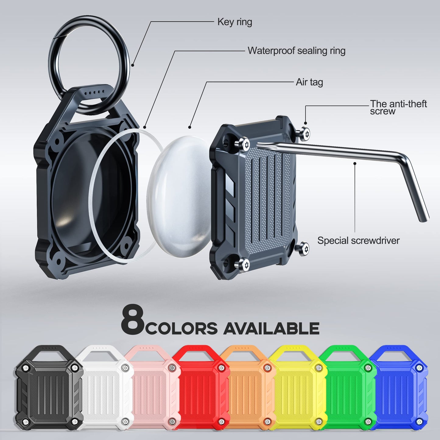 Dovick- Waterproof Airtag Keychain Holder Case,Screw Full Cover Compatible with Apple Air Tag Tracker Key Ring (Black 2Pack)