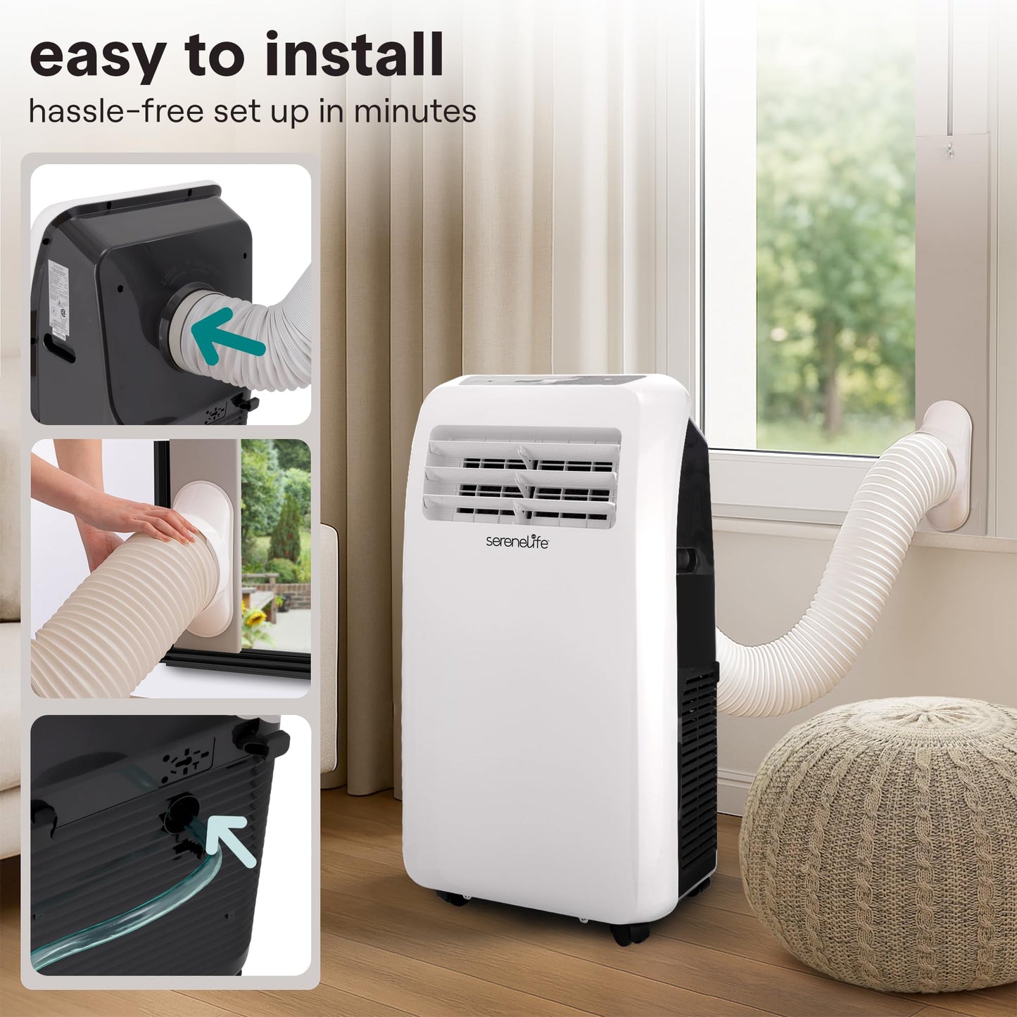 SereneLife 3-in-1 Portable Air Conditioner with Built-in Dehumidifier Function,Fan Mode, Remote Control, Complete Window Mount Exhaust Kit
