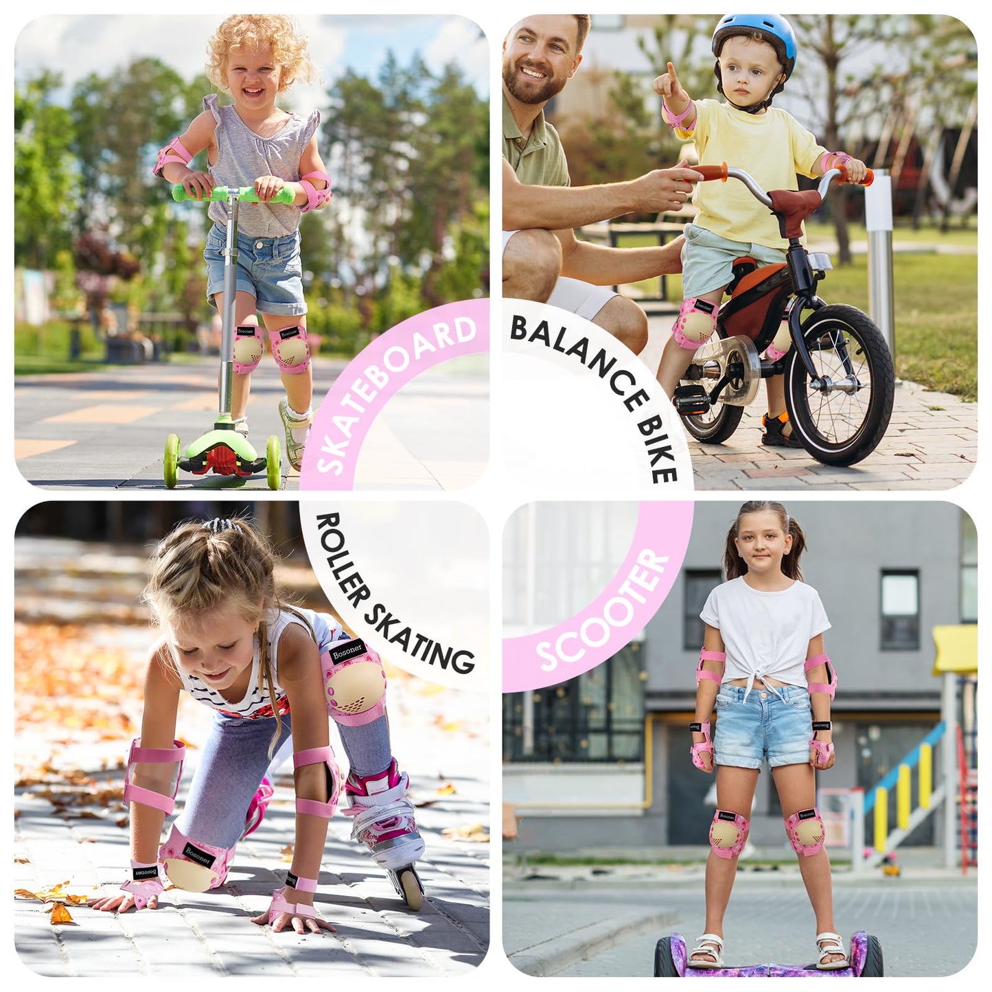 BOSONER Kids/Youth Knee Pad Elbow Pads for Roller Skates Cycling BMX Bike Skateboard Inline Rollerblading, Skating Skatings Scooter Riding Sports