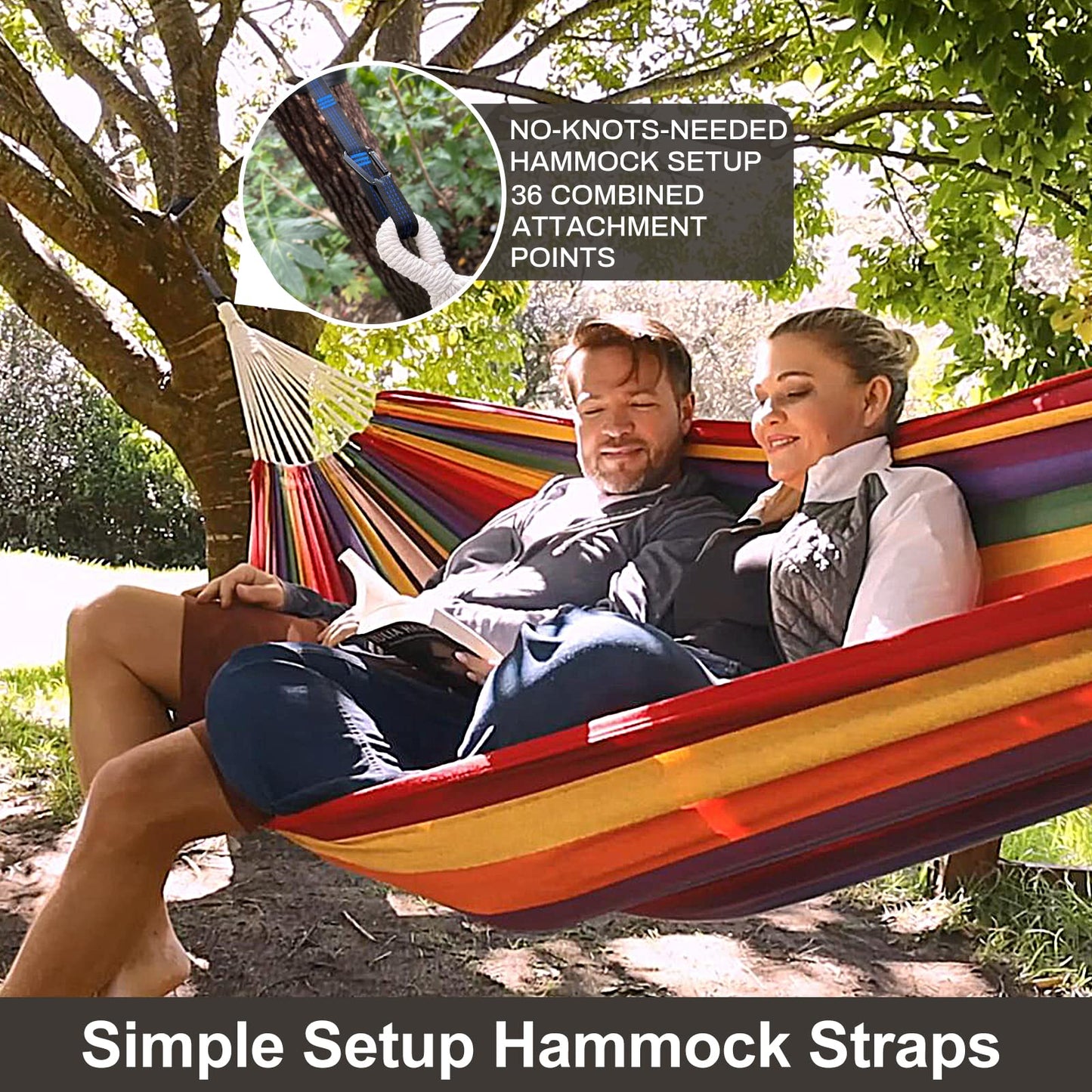 Brazilian Double Hammock with Tree Straps,Extra Large 94x63IN,2 Persons Hammock for Backyard Patio Outdoor Indoor,450lbs Weight Capacity,Soft Woven Cotton Fabric - Natrual White with Tassels