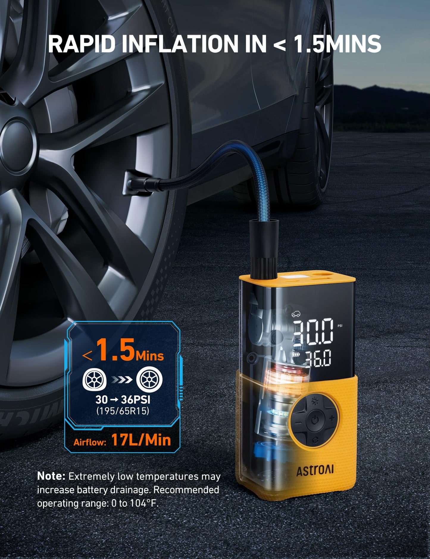 AstroAI L7 Tire Inflator Portable Air Compressor Cordless Mini Bike Pump with Digital Dual Values Display, 150 PSI Car Tires Air Pump with LED Lights&Pressure Gauge for Auto, Motorcycles, Bikes, Balls