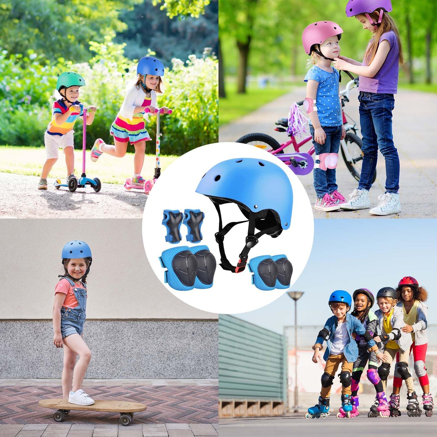 Kids Bike Helmet Set Adjustable for Children, Boys, Girls and Teenagers Aged 3-8 Years Includes Elbow, Knee, Wrist Guards Children's Helmet Protection Set for Bikes SkateboardsRollerskates