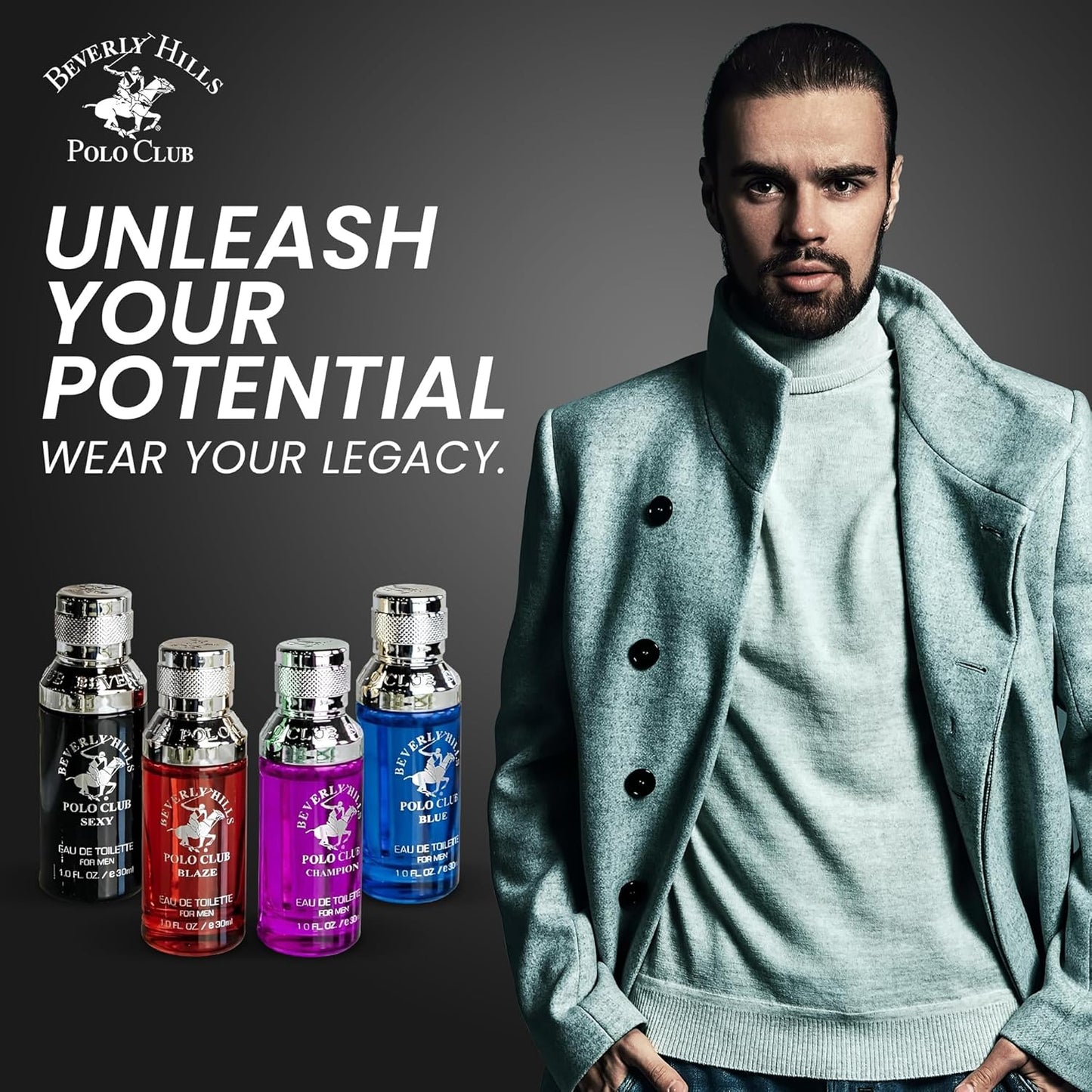 Beverly Hills Polo Club Men's 4-Cologne Gift Set | Diverse Scents & Deluxe Tin Box | Premium Eau de Toilette Collection for Him | Perfect Travel & Discovery Set