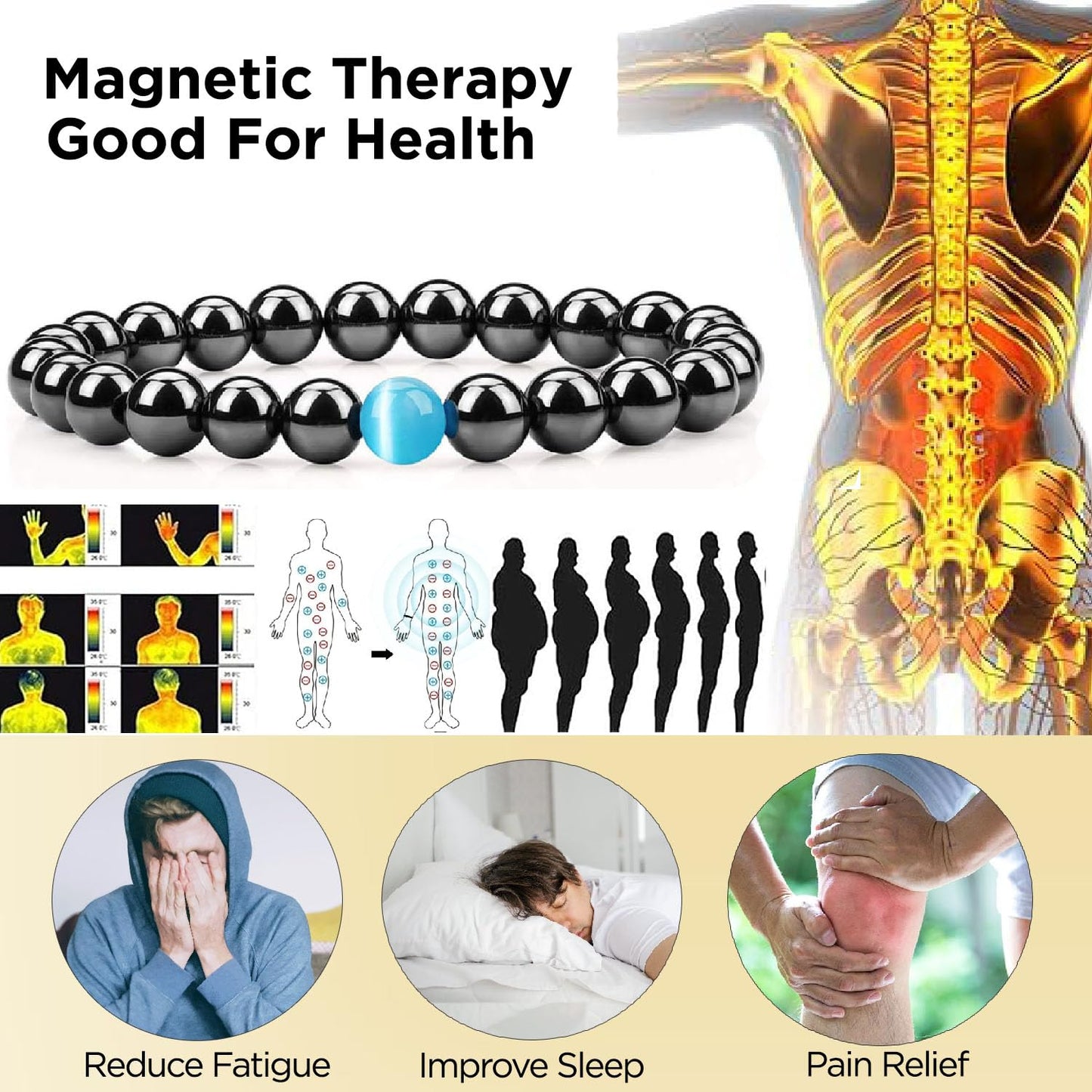 Magnetic Healing Bracelet – Adjustable Hematite Bracelet for Lymph Drainage, Arthritis, Anxiety Relief, Swelling Reduction & Weight Loss – Slimming Bracelet for Women & Men